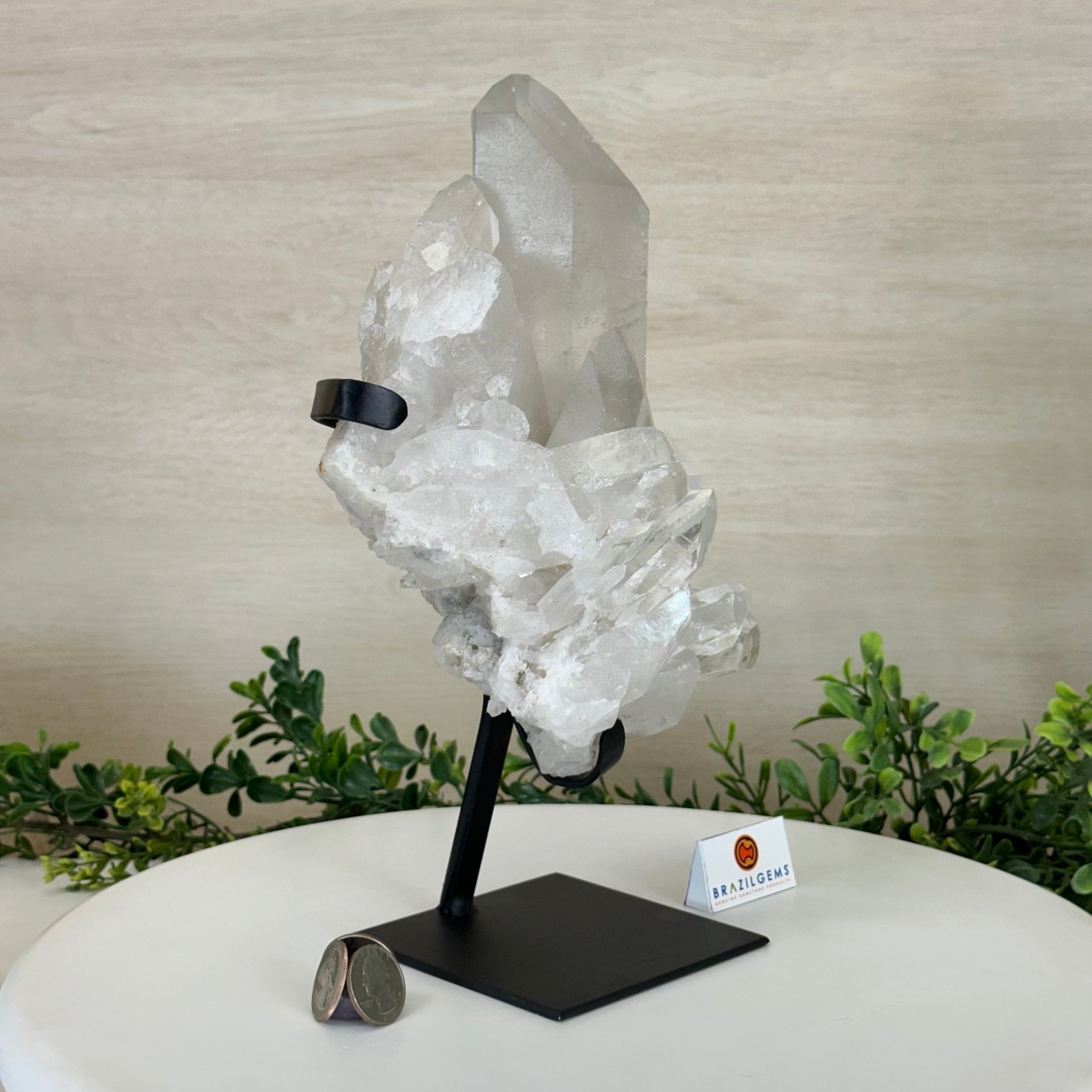 Extra Plus Quality Clear Quartz Point on a Metal Stand, 5.6 lbs & 11.2" Tall 3121CQ - 013 - Brazil GemsBrazil GemsExtra Plus Quality Clear Quartz Point on a Metal Stand, 5.6 lbs & 11.2" Tall 3121CQ - 013Crystal Points3121CQ - 013