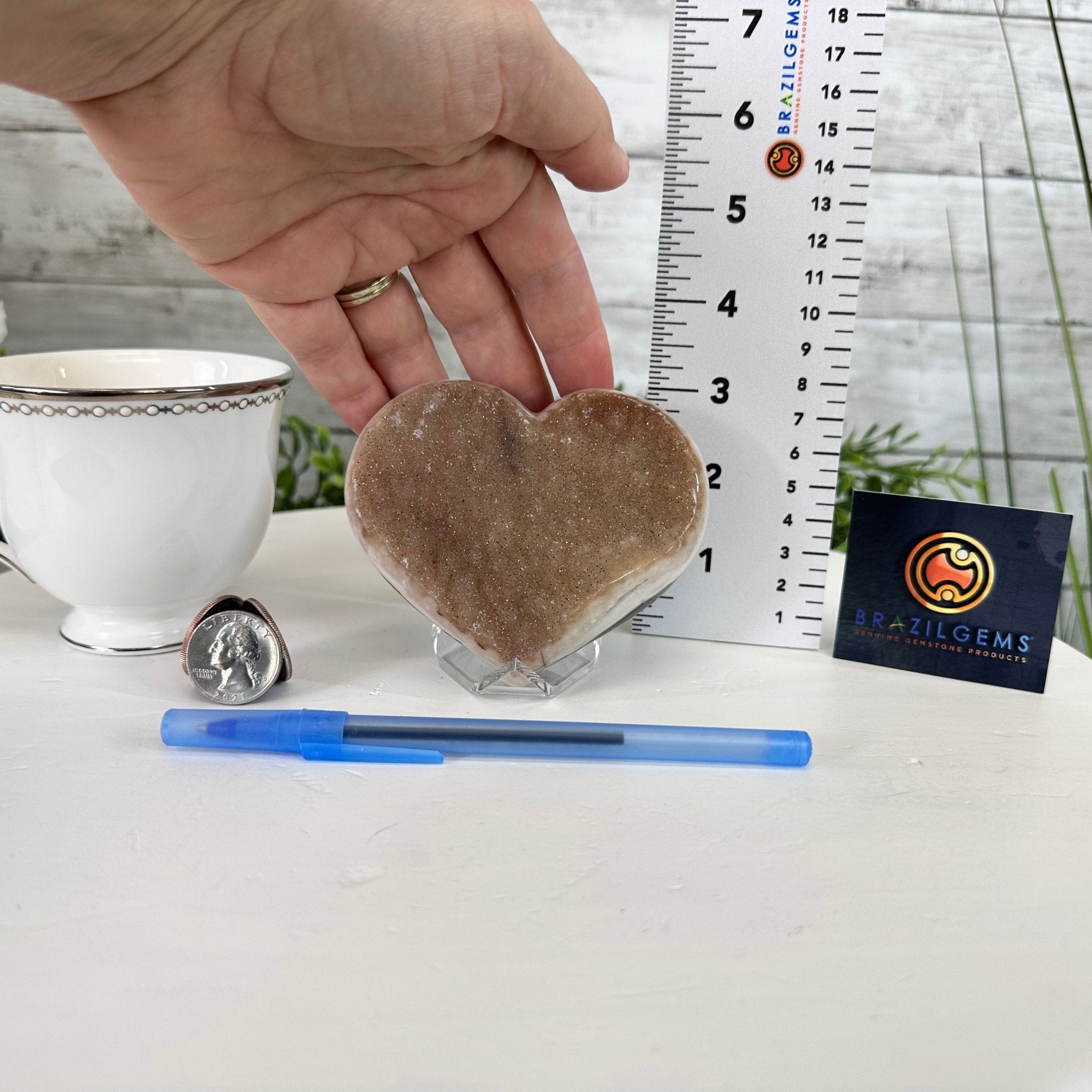 Extra Plus Quality Pink Amethyst Heart Geode on an Acrylic Stand, 0.98 lbs & 3" Tall #5462-0053 by Brazil Gems - Brazil GemsBrazil GemsExtra Plus Quality Pink Amethyst Heart Geode on an Acrylic Stand, 0.98 lbs & 3" Tall #5462-0053 by Brazil GemsHearts5462-0053