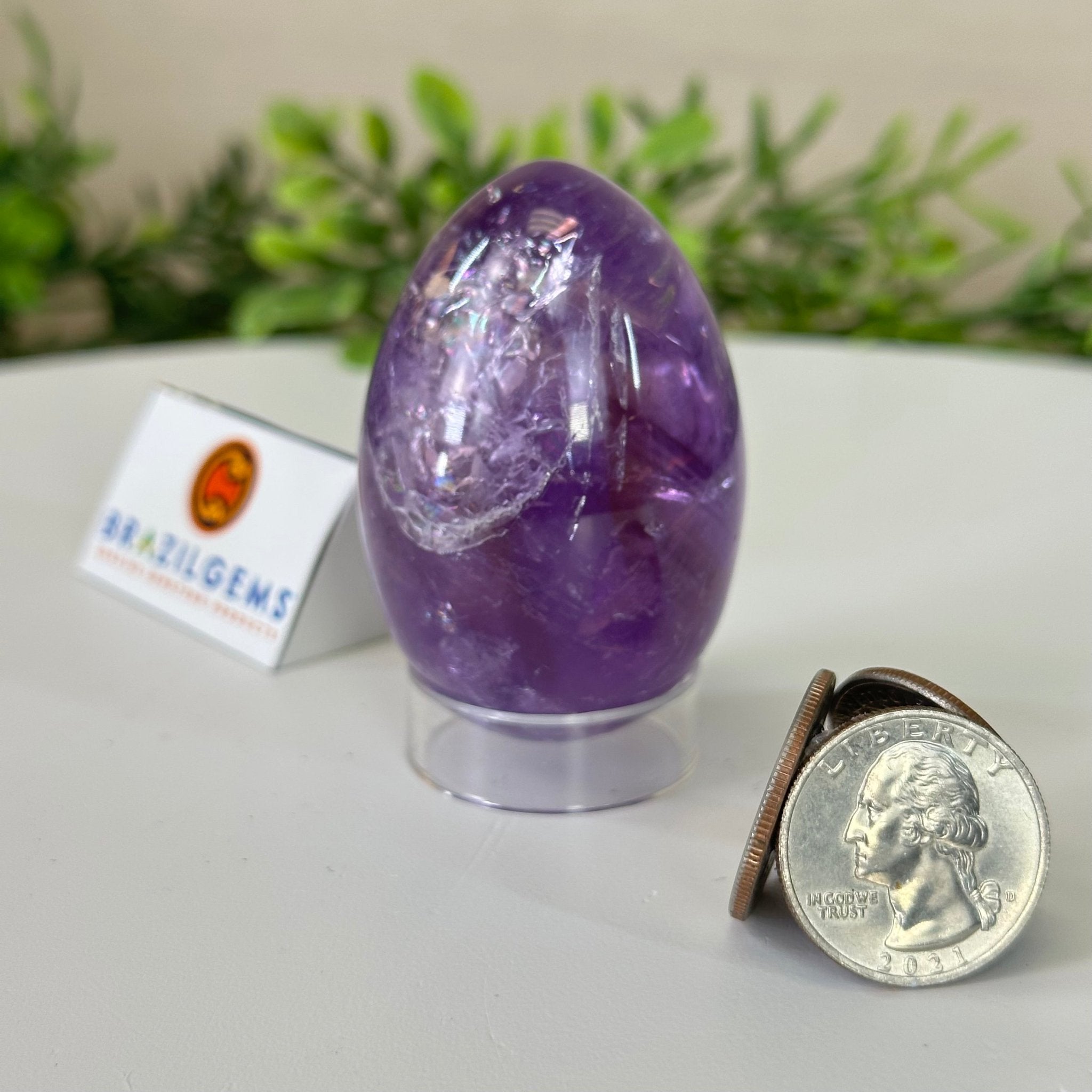 Extra Plus Quality Polished Amethyst Egg w/ Acrylic Stand, 2.6” Tall #3995AM - 001 - Brazil GemsBrazil GemsExtra Plus Quality Polished Amethyst Egg w/ Acrylic Stand, 2.6” Tall #3995AM - 001Freeform & Unique Shapes3995AM - 001