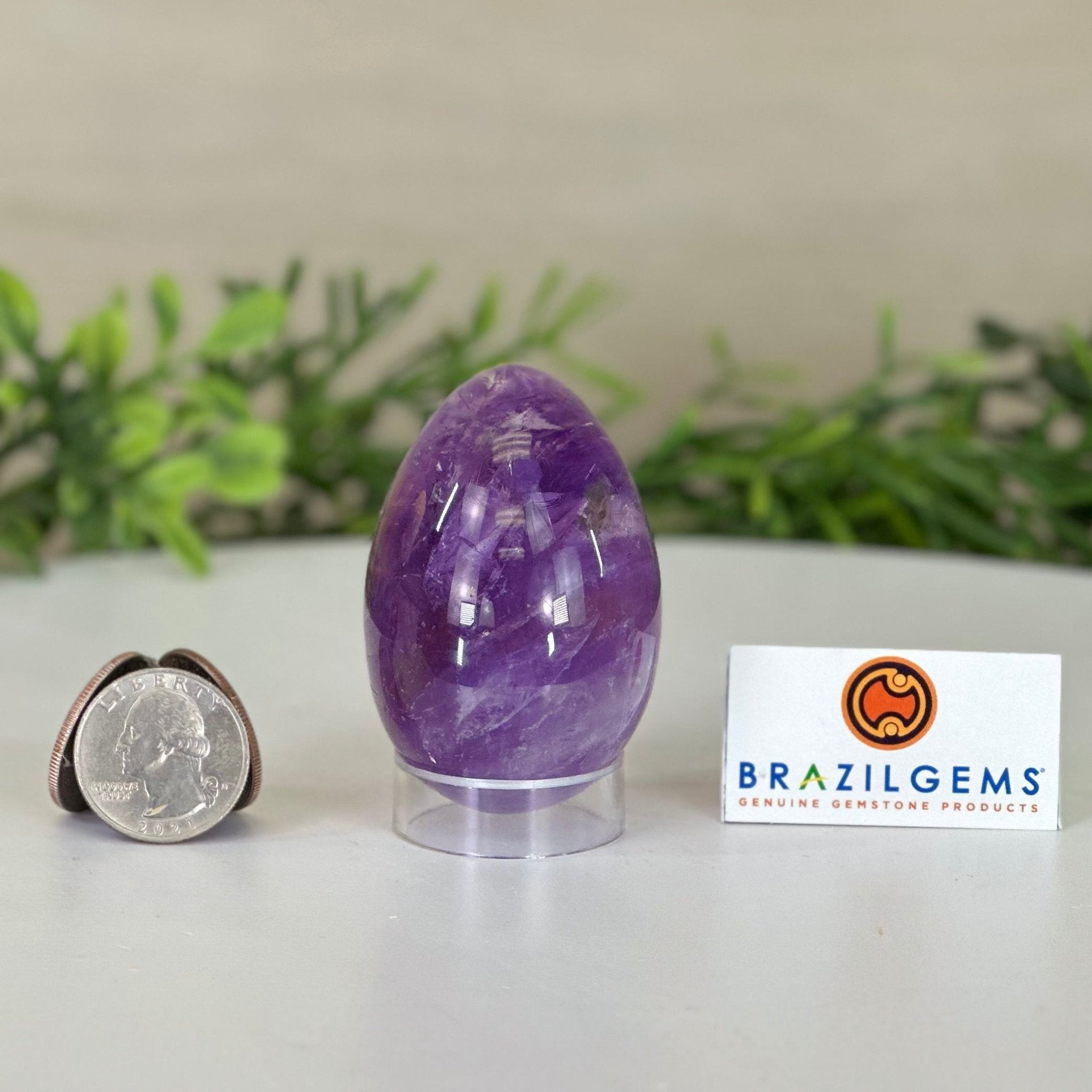 Extra Plus Quality Polished Amethyst Egg w/ Acrylic Stand, 2.6” Tall #3995AM - 001 - Brazil GemsBrazil GemsExtra Plus Quality Polished Amethyst Egg w/ Acrylic Stand, 2.6” Tall #3995AM - 001Freeform & Unique Shapes3995AM - 001