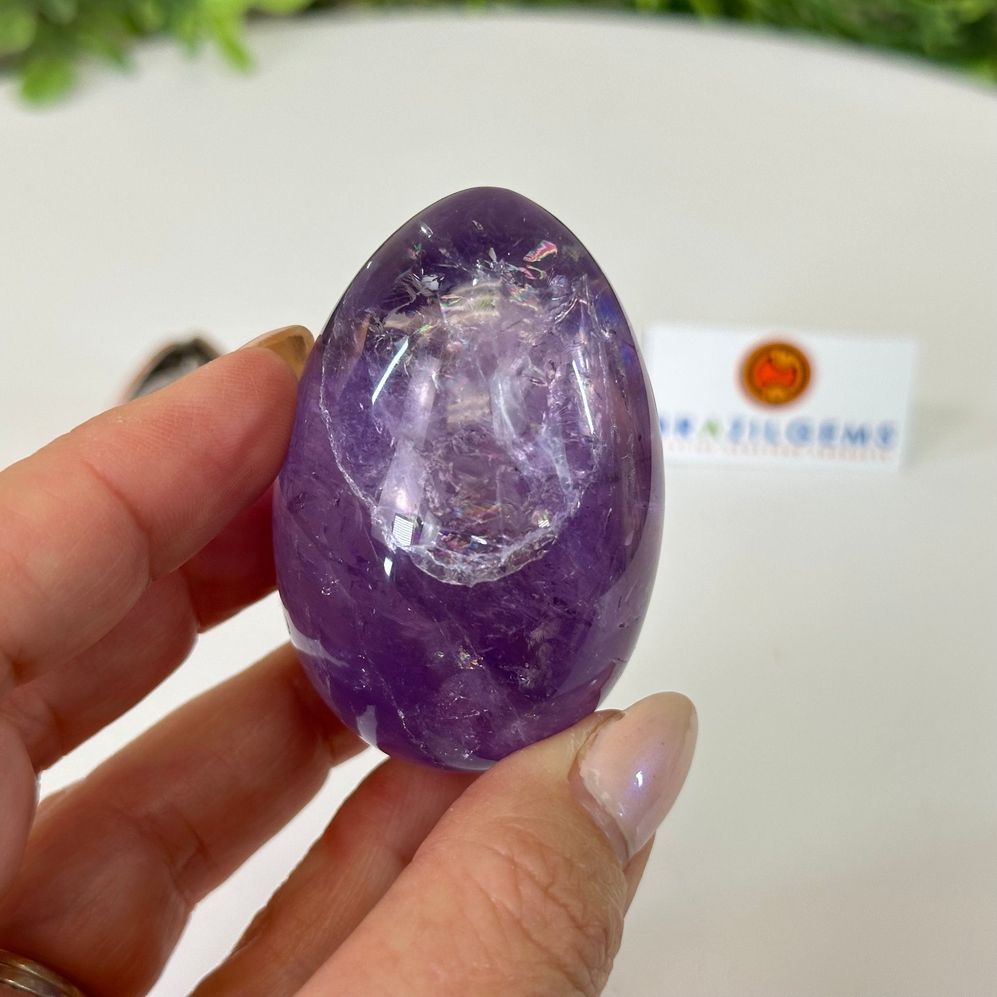 Extra Plus Quality Polished Amethyst Egg w/ Acrylic Stand, 2.6” Tall #3995AM - 001 - Brazil GemsBrazil GemsExtra Plus Quality Polished Amethyst Egg w/ Acrylic Stand, 2.6” Tall #3995AM - 001Freeform & Unique Shapes3995AM - 001