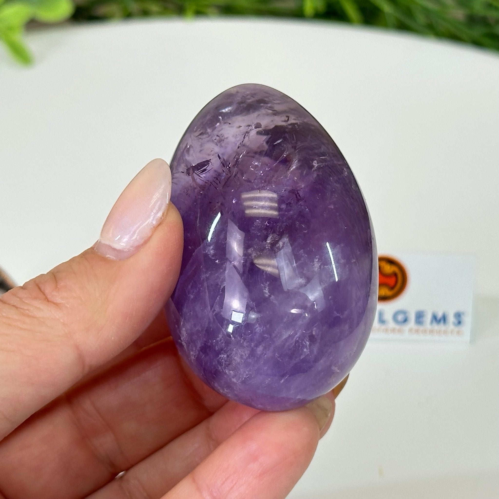 Extra Plus Quality Polished Amethyst Egg w/ Acrylic Stand, 2.6” Tall #3995AM - 001 - Brazil GemsBrazil GemsExtra Plus Quality Polished Amethyst Egg w/ Acrylic Stand, 2.6” Tall #3995AM - 001Freeform & Unique Shapes3995AM - 001