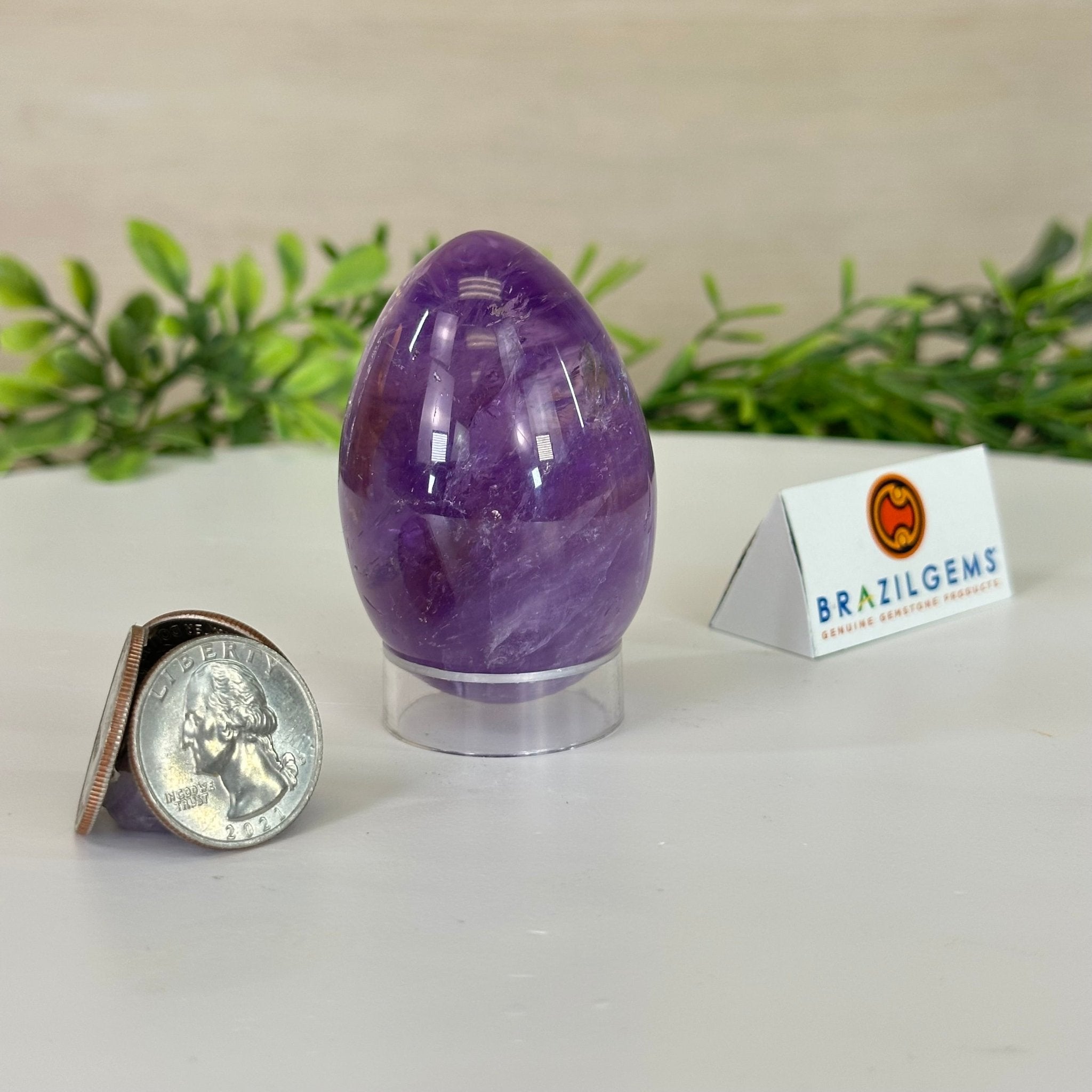 Extra Plus Quality Polished Amethyst Egg w/ Acrylic Stand, 2.6” Tall #3995AM - 001 - Brazil GemsBrazil GemsExtra Plus Quality Polished Amethyst Egg w/ Acrylic Stand, 2.6” Tall #3995AM - 001Freeform & Unique Shapes3995AM - 001