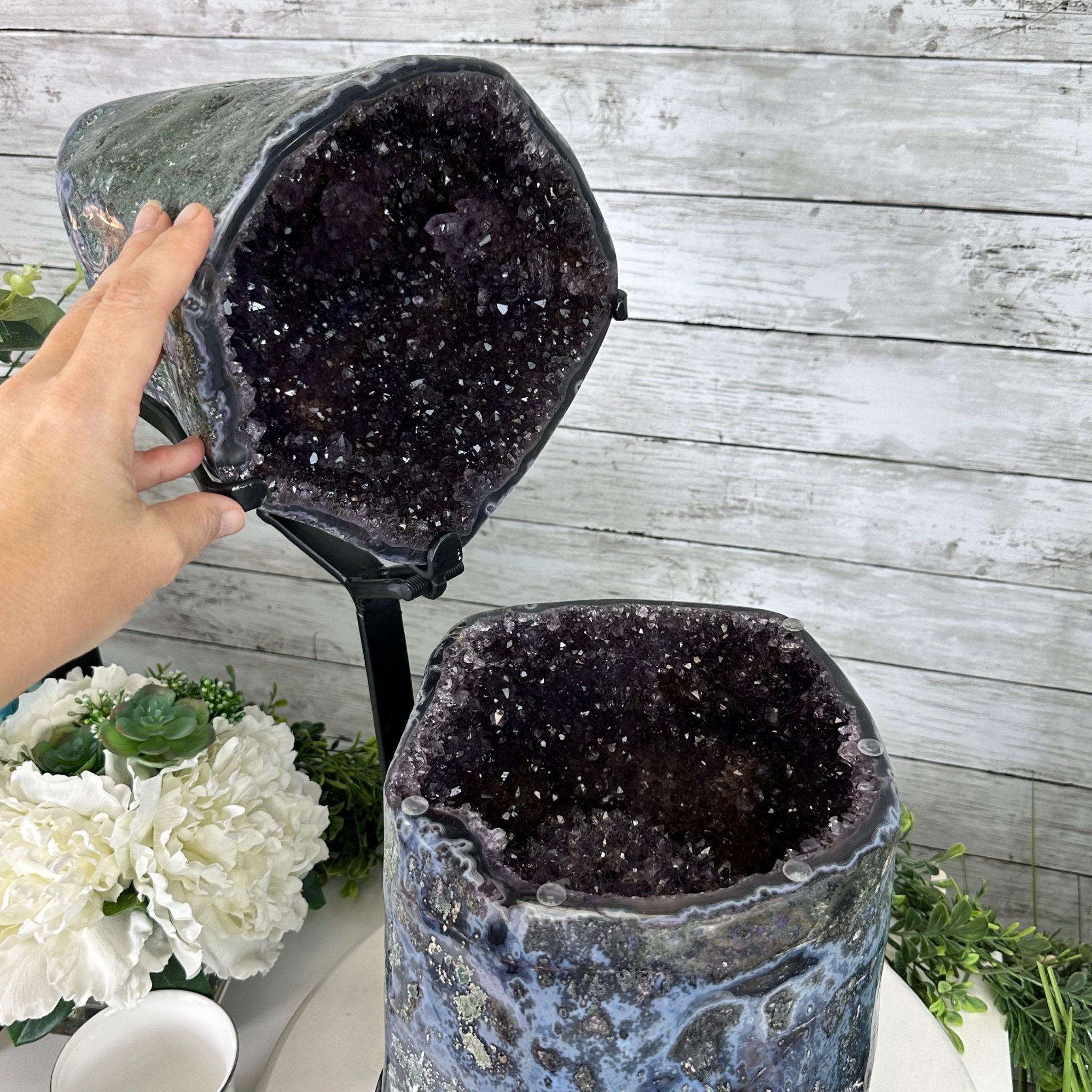 Extra Plus Quality Polished Amethyst "Jewelry Box", Clam Shell style Lid, 43.3 lbs & 19" tall, Model #5656-0013 by Brazil Gems - Brazil GemsBrazil GemsExtra Plus Quality Polished Amethyst "Jewelry Box", Clam Shell style Lid, 43.3 lbs & 19" tall, Model #5656-0013 by Brazil GemsGeode Jewelry Boxes5656-0013