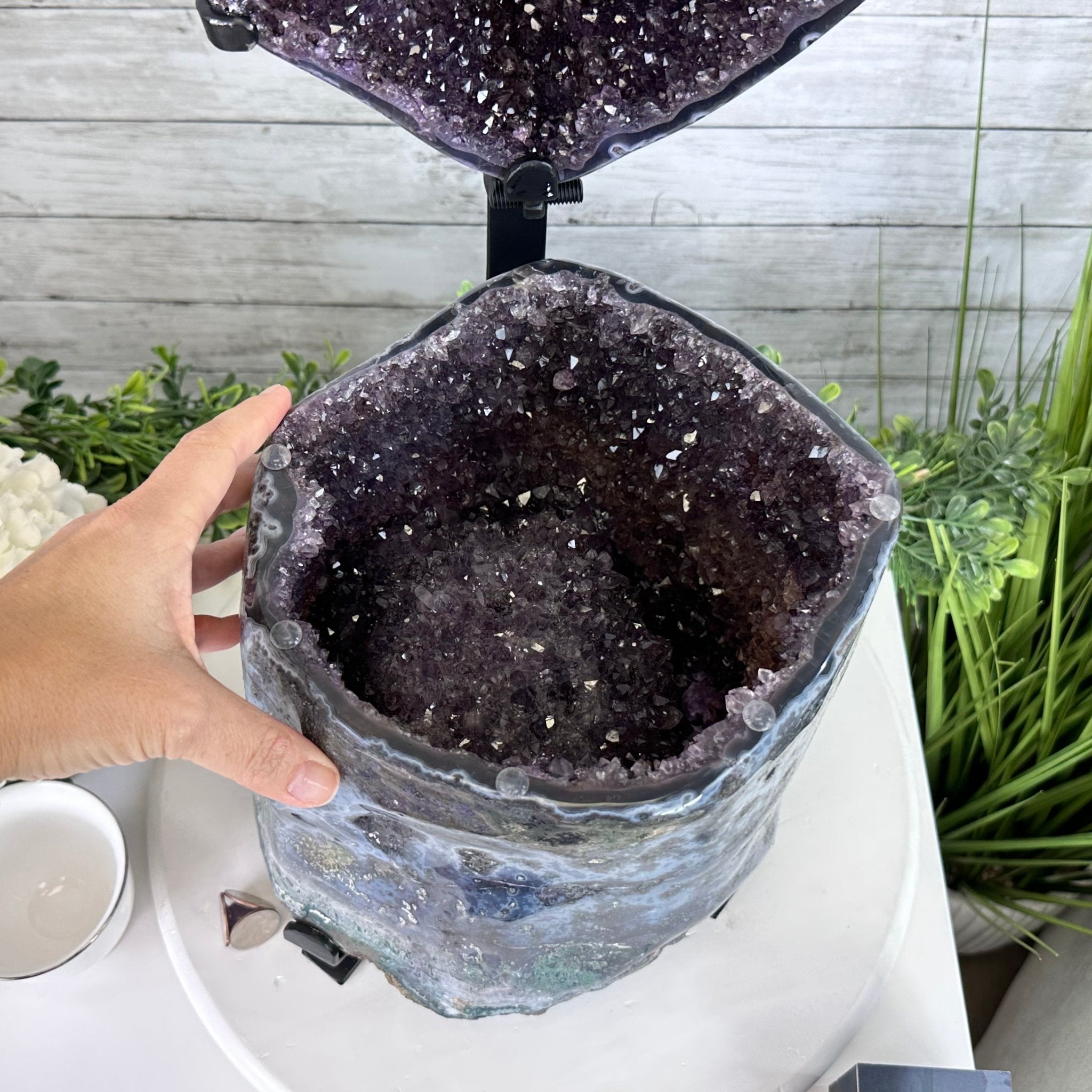 Extra Plus Quality Polished Amethyst "Jewelry Box", Clam Shell style Lid, 43.3 lbs & 19" tall, Model #5656-0013 by Brazil Gems - Brazil GemsBrazil GemsExtra Plus Quality Polished Amethyst "Jewelry Box", Clam Shell style Lid, 43.3 lbs & 19" tall, Model #5656-0013 by Brazil GemsGeode Jewelry Boxes5656-0013