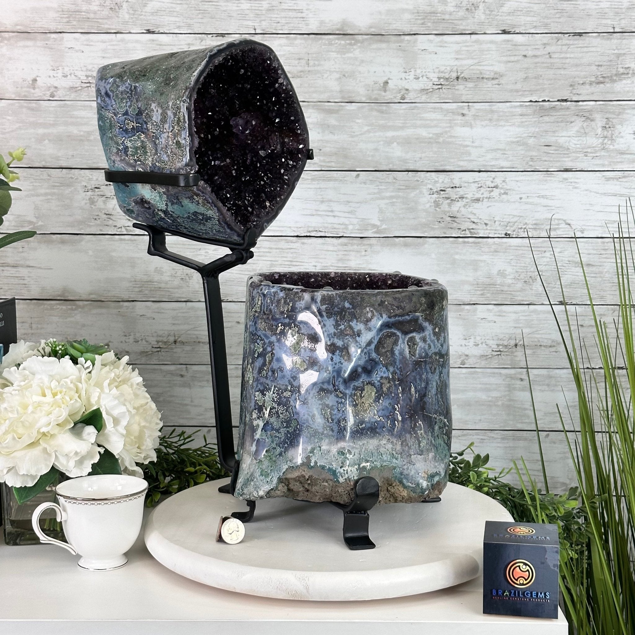 Extra Plus Quality Polished Amethyst "Jewelry Box", Clam Shell style Lid, 43.3 lbs & 19" tall, Model #5656-0013 by Brazil Gems - Brazil GemsBrazil GemsExtra Plus Quality Polished Amethyst "Jewelry Box", Clam Shell style Lid, 43.3 lbs & 19" tall, Model #5656-0013 by Brazil GemsGeode Jewelry Boxes5656-0013