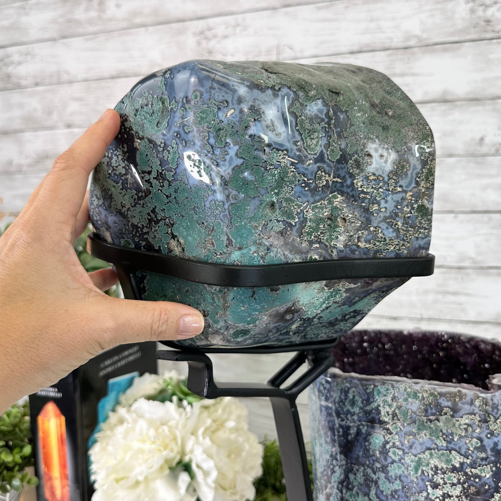 Extra Plus Quality Polished Amethyst "Jewelry Box", Clam Shell style Lid, 43.3 lbs & 19" tall, Model #5656-0013 by Brazil Gems - Brazil GemsBrazil GemsExtra Plus Quality Polished Amethyst "Jewelry Box", Clam Shell style Lid, 43.3 lbs & 19" tall, Model #5656-0013 by Brazil GemsGeode Jewelry Boxes5656-0013