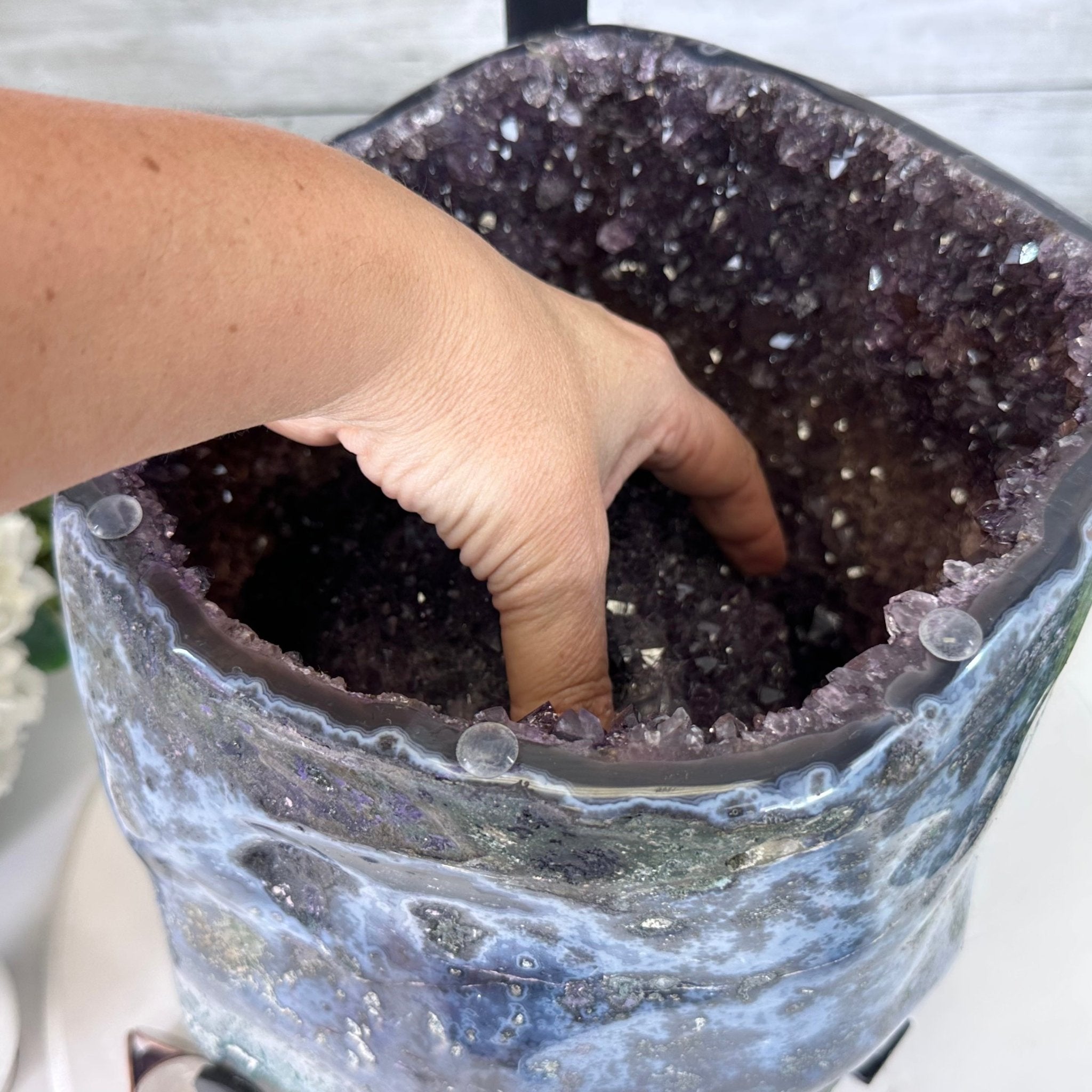 Extra Plus Quality Polished Amethyst "Jewelry Box", Clam Shell style Lid, 43.3 lbs & 19" tall, Model #5656-0013 by Brazil Gems - Brazil GemsBrazil GemsExtra Plus Quality Polished Amethyst "Jewelry Box", Clam Shell style Lid, 43.3 lbs & 19" tall, Model #5656-0013 by Brazil GemsGeode Jewelry Boxes5656-0013