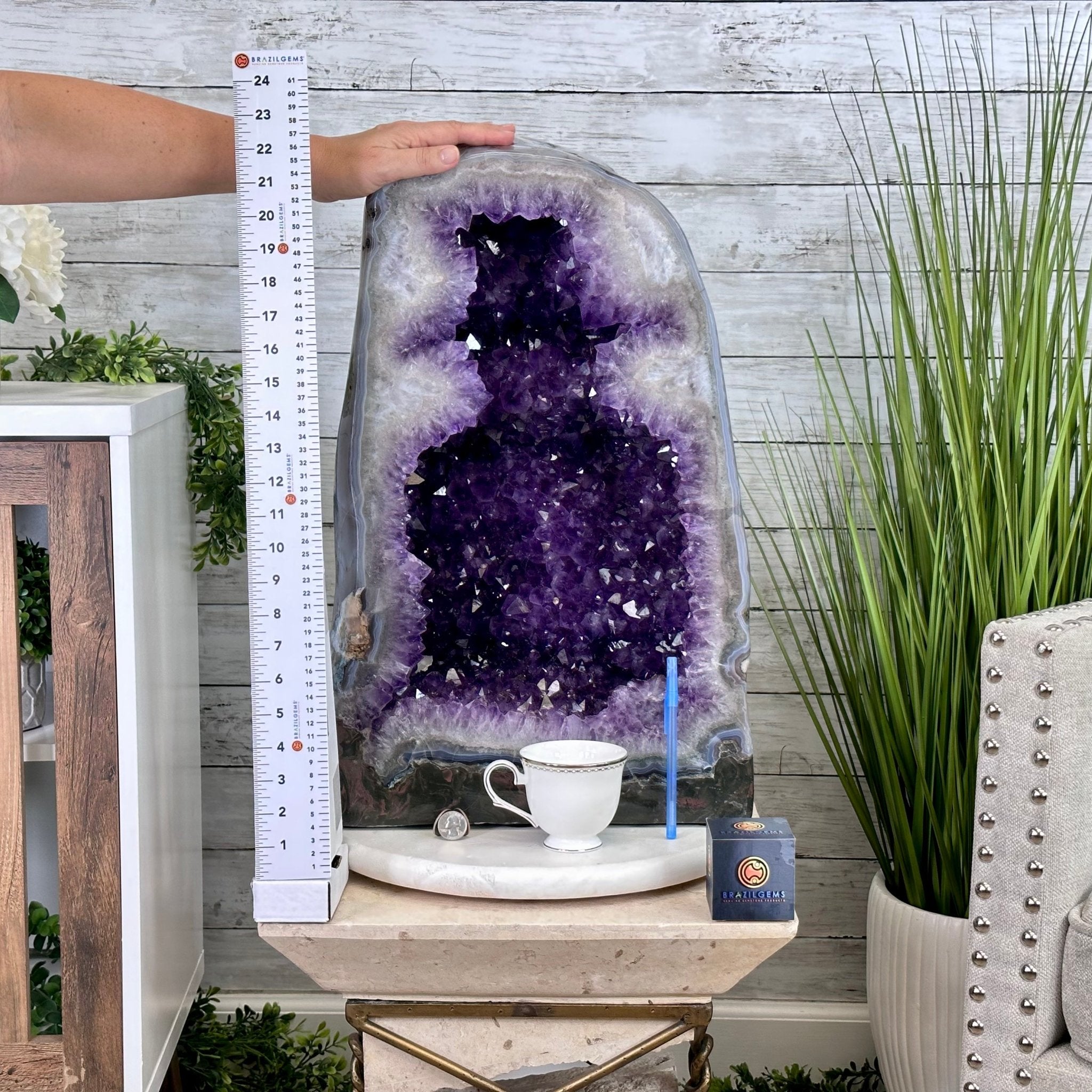 Extra Plus Quality Polished Brazilian Amethyst Cathedral, 107.8 lbs & 22.8" tall Model #5602-0062 by Brazil Gems - Brazil GemsBrazil GemsExtra Plus Quality Polished Brazilian Amethyst Cathedral, 107.8 lbs & 22.8" tall Model #5602-0062 by Brazil GemsPolished Cathedrals5602-0062