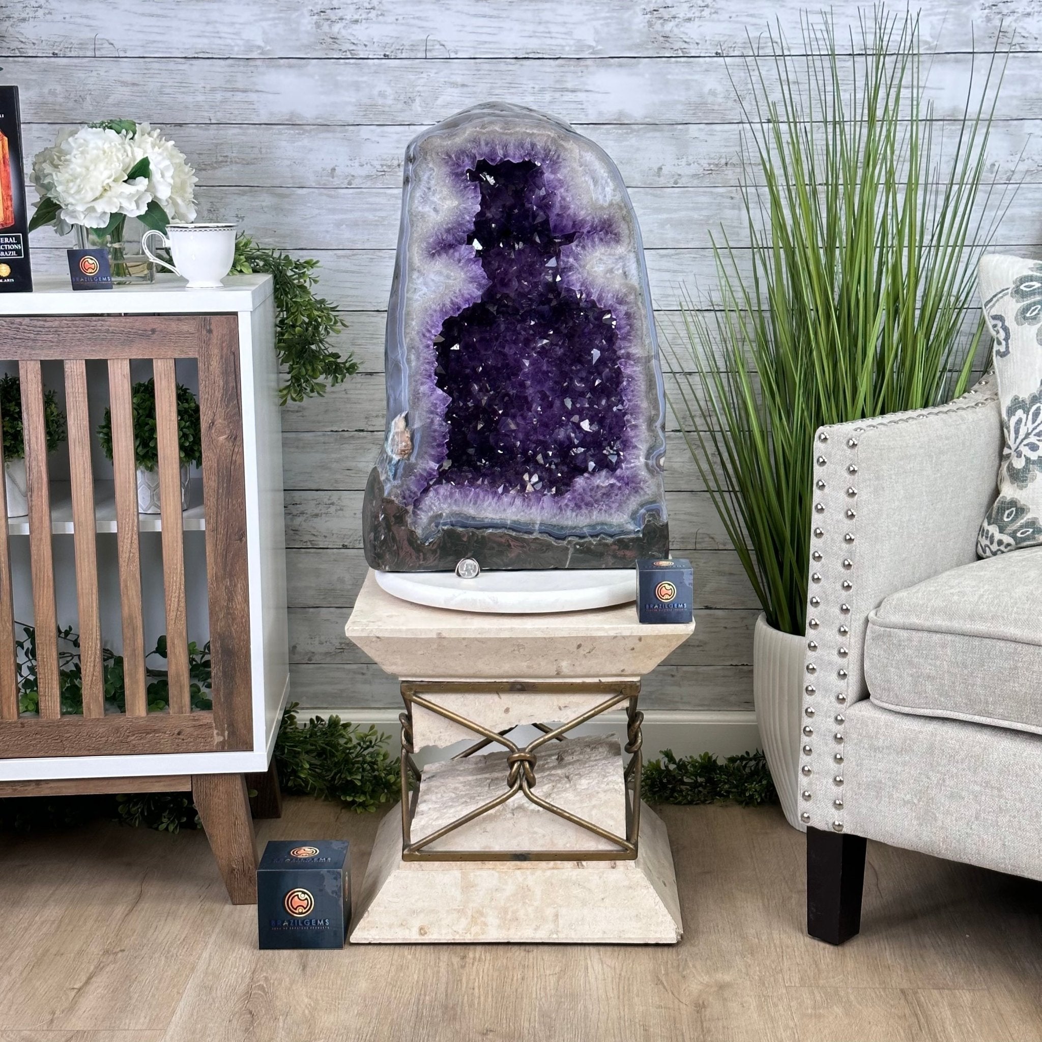 Extra Plus Quality Polished Brazilian Amethyst Cathedral, 107.8 lbs & 22.8" tall Model #5602-0062 by Brazil Gems - Brazil GemsBrazil GemsExtra Plus Quality Polished Brazilian Amethyst Cathedral, 107.8 lbs & 22.8" tall Model #5602-0062 by Brazil GemsPolished Cathedrals5602-0062