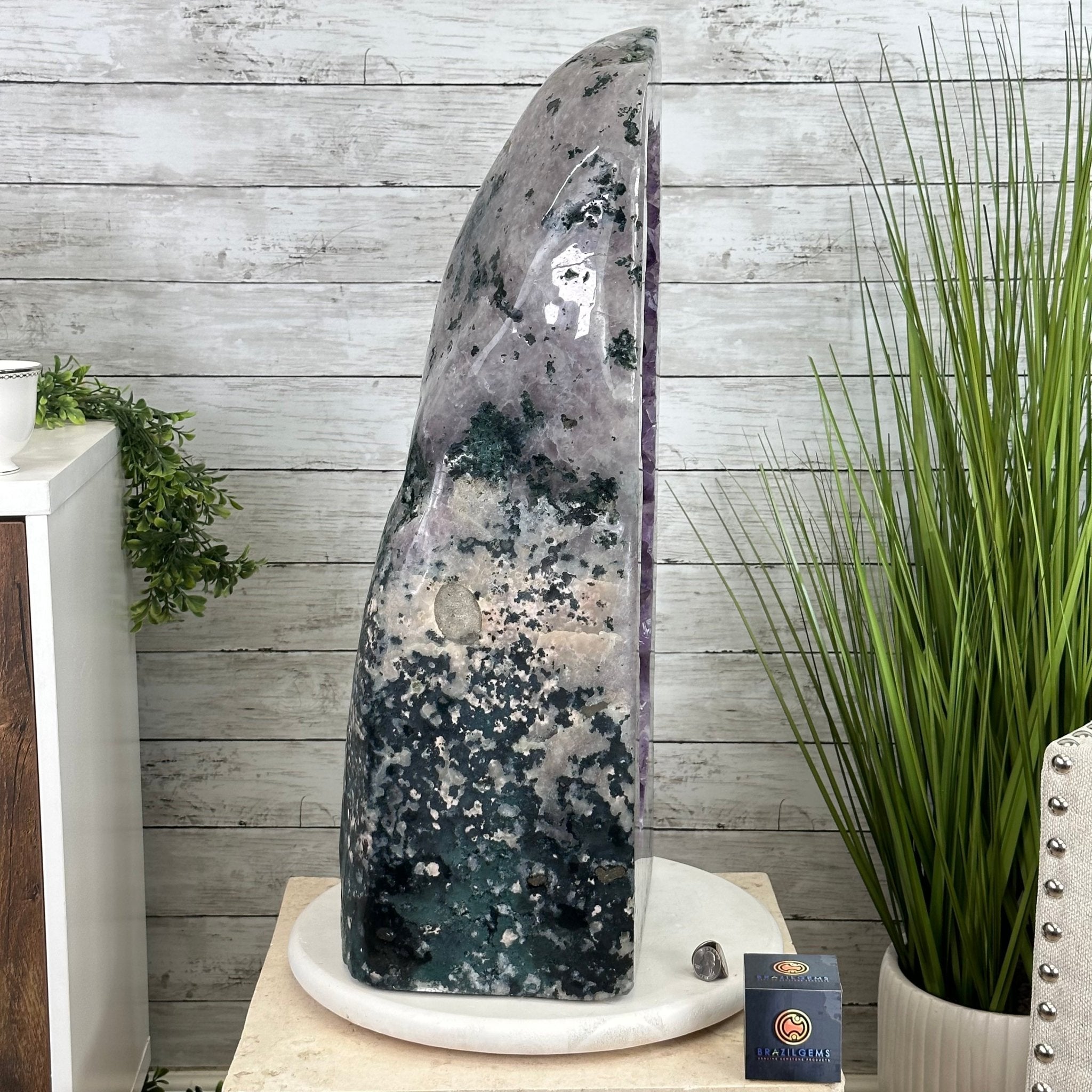 Extra Plus Quality Polished Brazilian Amethyst Cathedral, 115.9 lbs & 26.25" tall Model #5602-0065 by Brazil Gems - Brazil GemsBrazil GemsExtra Plus Quality Polished Brazilian Amethyst Cathedral, 115.9 lbs & 26.25" tall Model #5602-0065 by Brazil GemsPolished Cathedrals5602-0065