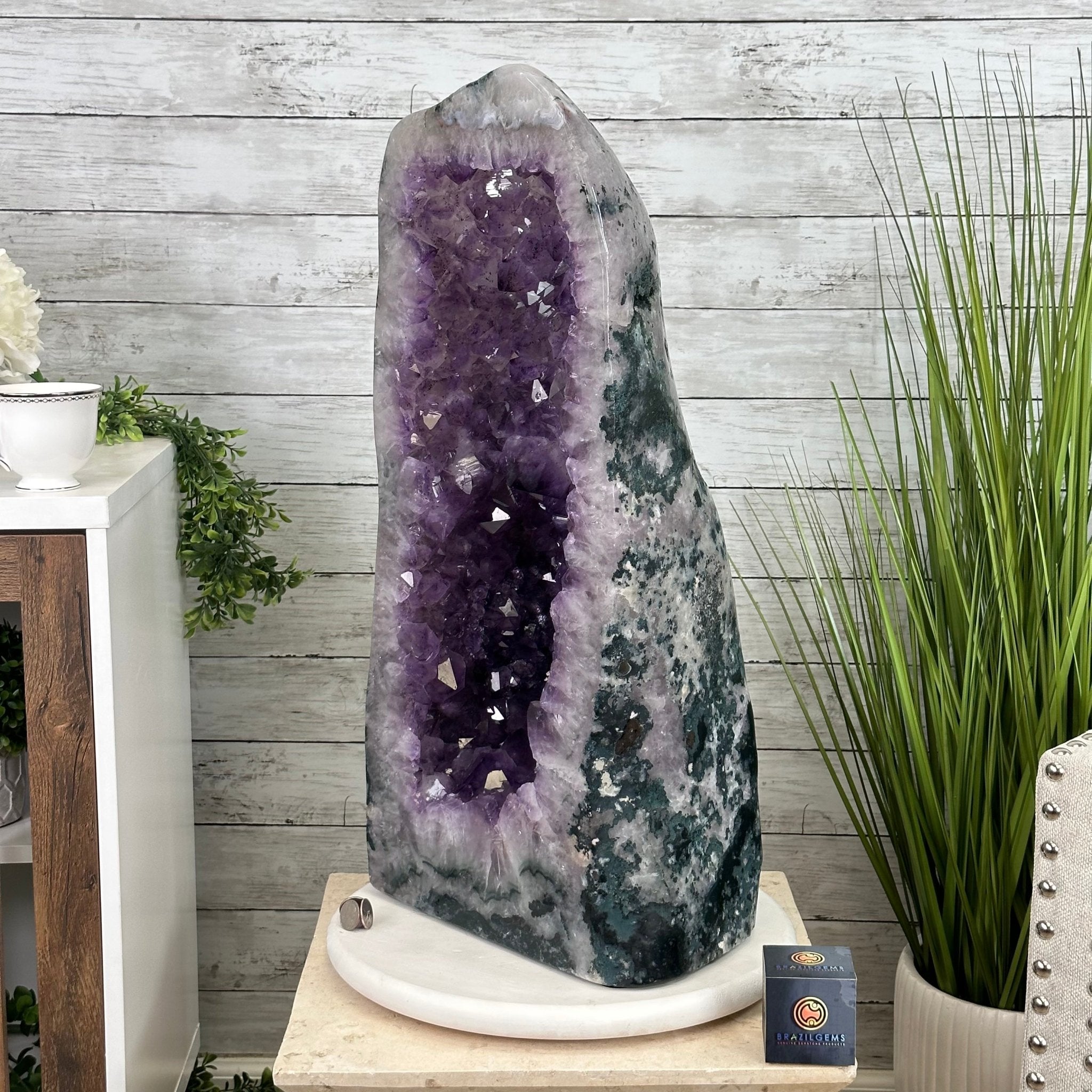 Extra Plus Quality Polished Brazilian Amethyst Cathedral, 115.9 lbs & 26.25" tall Model #5602-0065 by Brazil Gems - Brazil GemsBrazil GemsExtra Plus Quality Polished Brazilian Amethyst Cathedral, 115.9 lbs & 26.25" tall Model #5602-0065 by Brazil GemsPolished Cathedrals5602-0065