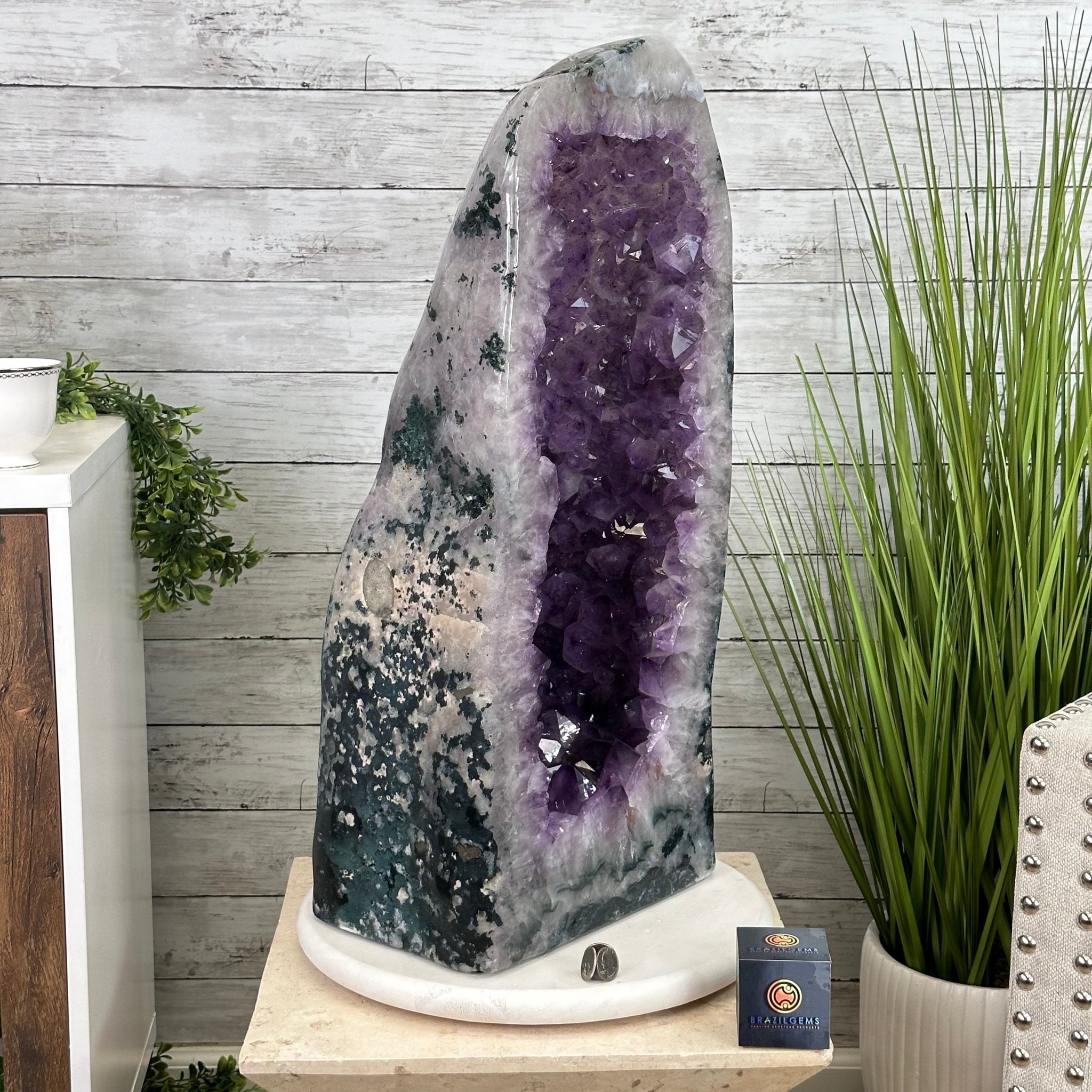 Extra Plus Quality Polished Brazilian Amethyst Cathedral, 115.9 lbs & 26.25" tall Model #5602-0065 by Brazil Gems - Brazil GemsBrazil GemsExtra Plus Quality Polished Brazilian Amethyst Cathedral, 115.9 lbs & 26.25" tall Model #5602-0065 by Brazil GemsPolished Cathedrals5602-0065