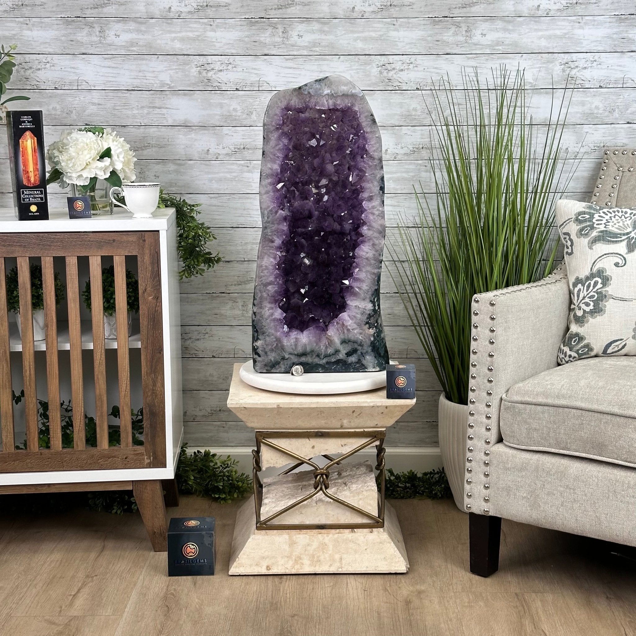 Extra Plus Quality Polished Brazilian Amethyst Cathedral, 115.9 lbs & 26.25" tall Model #5602-0065 by Brazil Gems - Brazil GemsBrazil GemsExtra Plus Quality Polished Brazilian Amethyst Cathedral, 115.9 lbs & 26.25" tall Model #5602-0065 by Brazil GemsPolished Cathedrals5602-0065