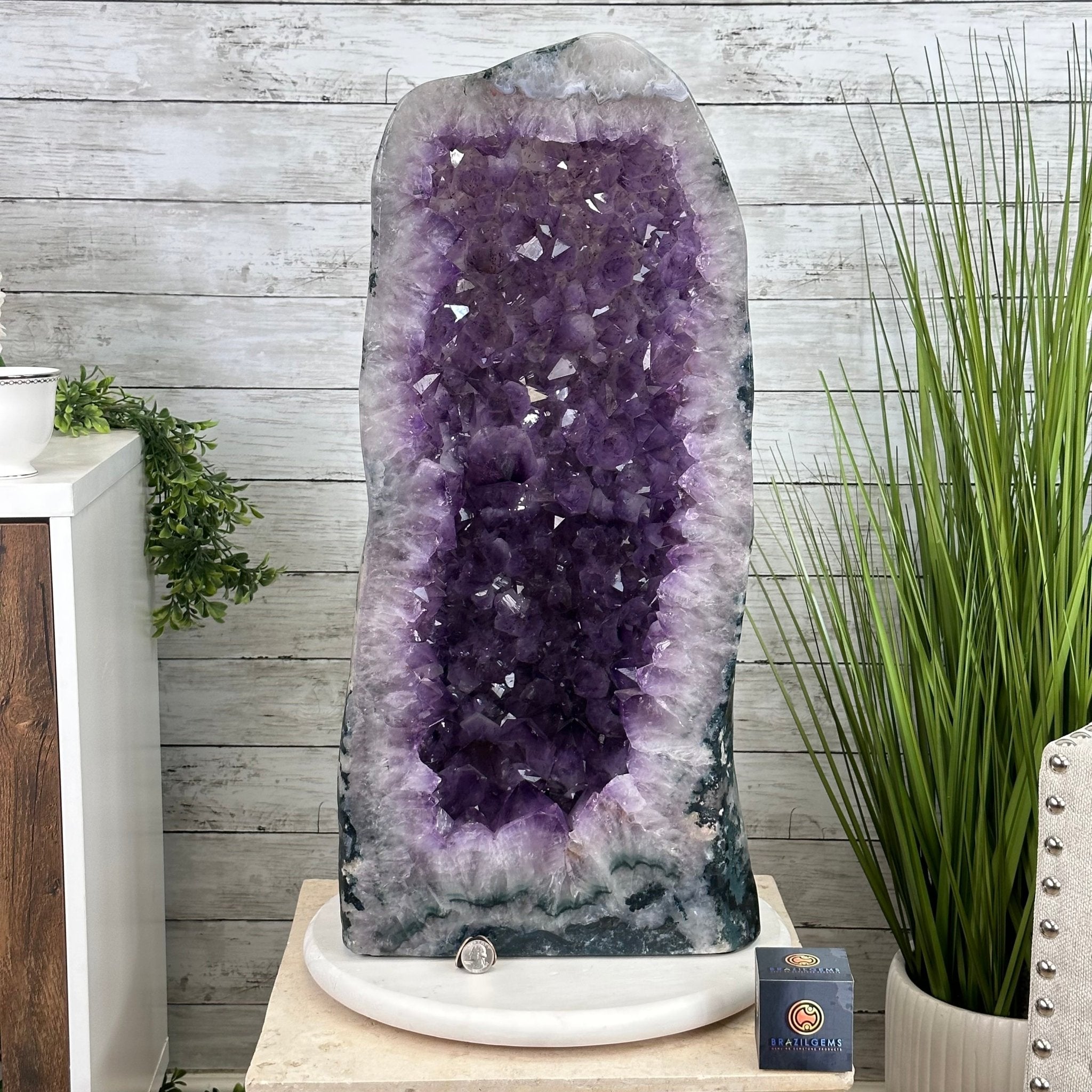 Extra Plus Quality Polished Brazilian Amethyst Cathedral, 115.9 lbs & 26.25" tall Model #5602-0065 by Brazil Gems - Brazil GemsBrazil GemsExtra Plus Quality Polished Brazilian Amethyst Cathedral, 115.9 lbs & 26.25" tall Model #5602-0065 by Brazil GemsPolished Cathedrals5602-0065