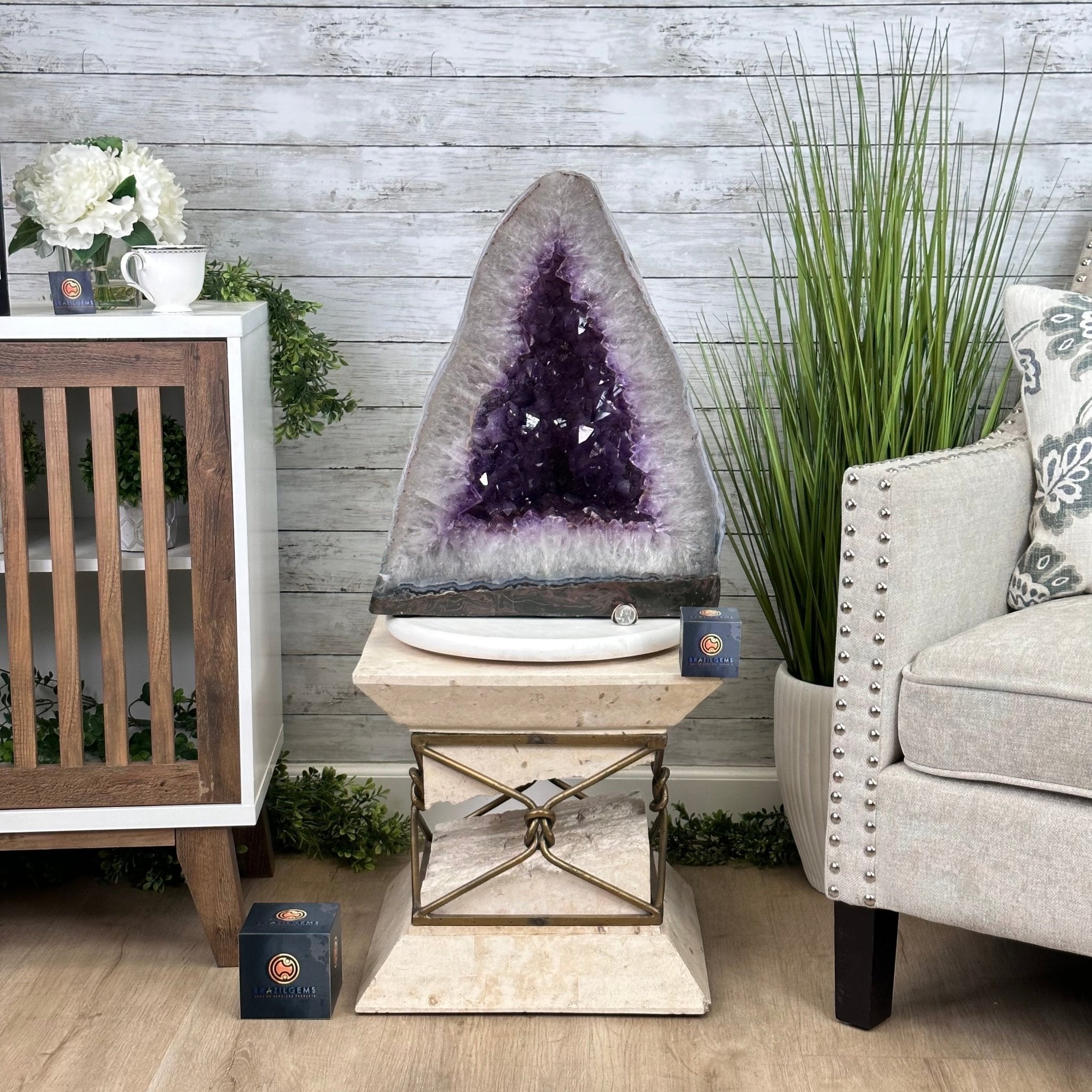 Extra Plus Quality Polished Brazilian Amethyst Cathedral, 116.9 lbs & 20.6" tall Model #5602-0011 by Brazil Gems - Brazil GemsBrazil GemsExtra Plus Quality Polished Brazilian Amethyst Cathedral, 116.9 lbs & 20.6" tall Model #5602-0011 by Brazil GemsPolished Cathedrals5602-0011