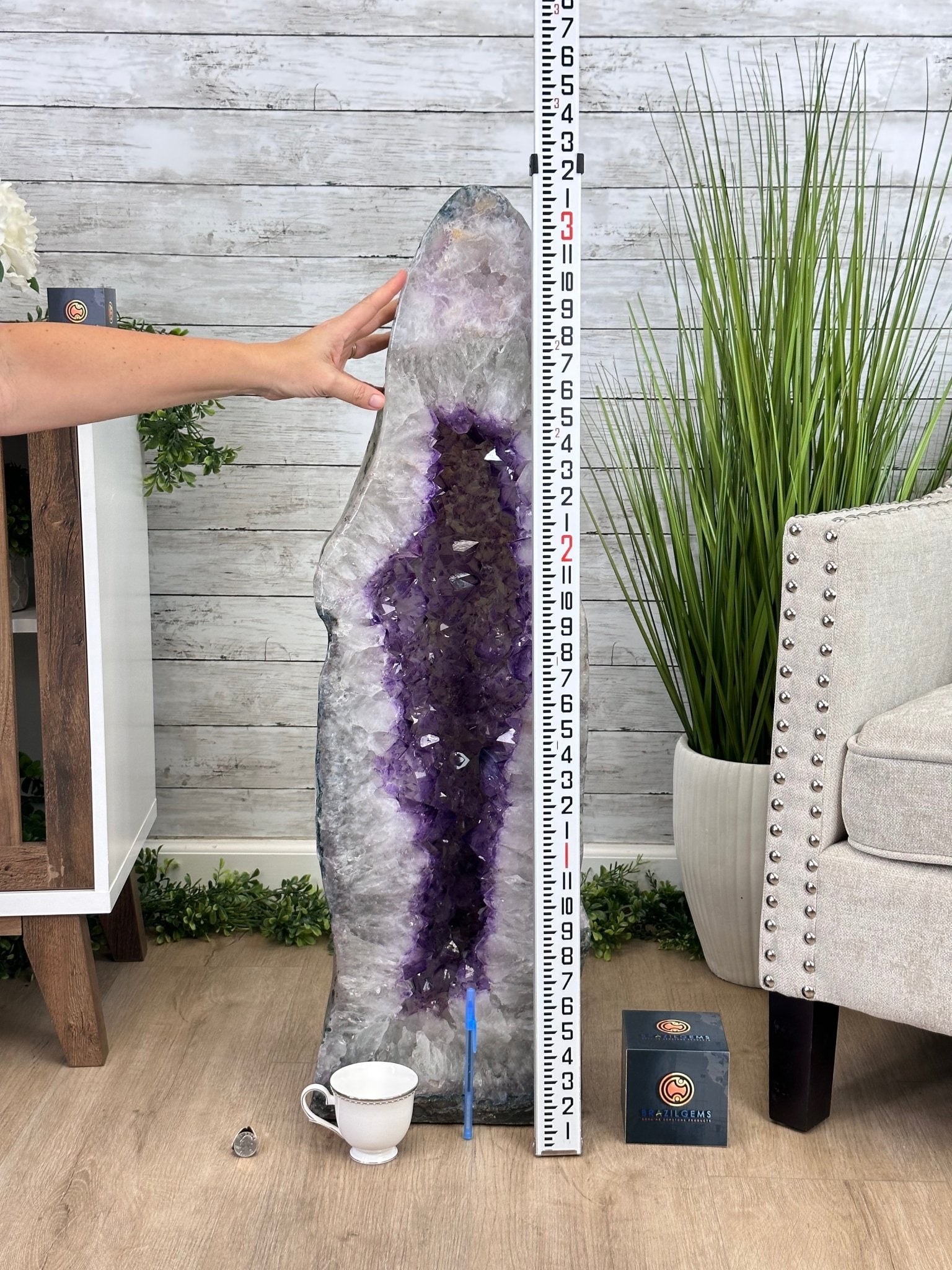 Extra Plus Quality Polished Brazilian Amethyst Cathedral, 148.2 lbs & 37.5" tall Model #5602-0183 by Brazil Gems - Brazil GemsBrazil GemsExtra Plus Quality Polished Brazilian Amethyst Cathedral, 148.2 lbs & 37.5" tall Model #5602-0183 by Brazil GemsPolished Cathedrals5602-0183