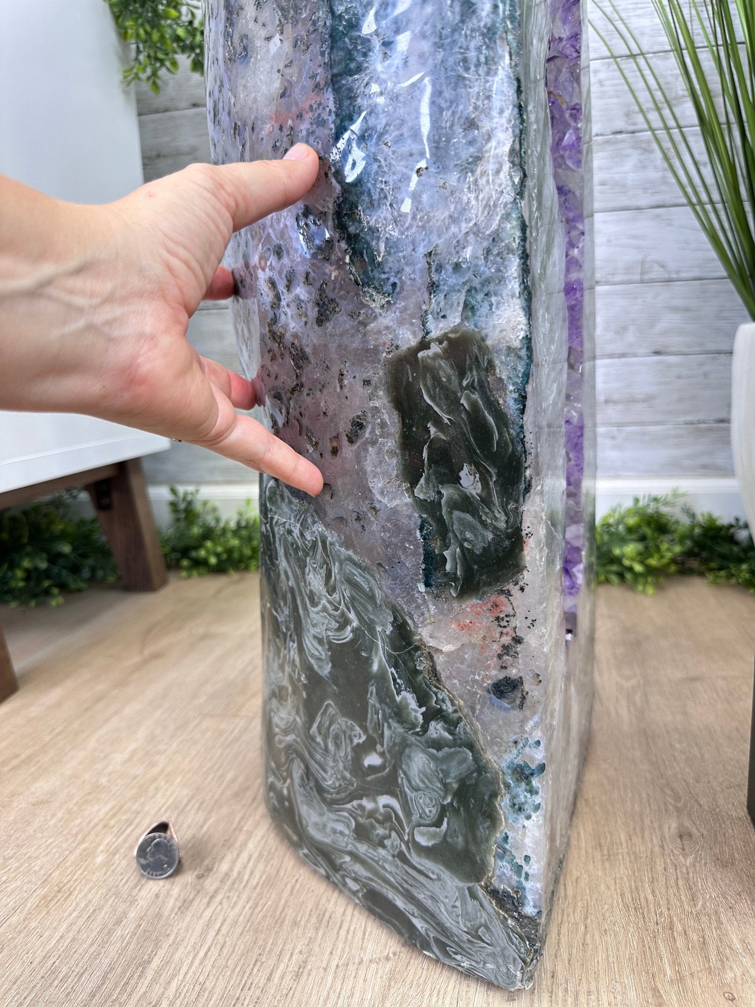 Extra Plus Quality Polished Brazilian Amethyst Cathedral, 148.2 lbs & 37.5" tall Model #5602-0183 by Brazil Gems - Brazil GemsBrazil GemsExtra Plus Quality Polished Brazilian Amethyst Cathedral, 148.2 lbs & 37.5" tall Model #5602-0183 by Brazil GemsPolished Cathedrals5602-0183