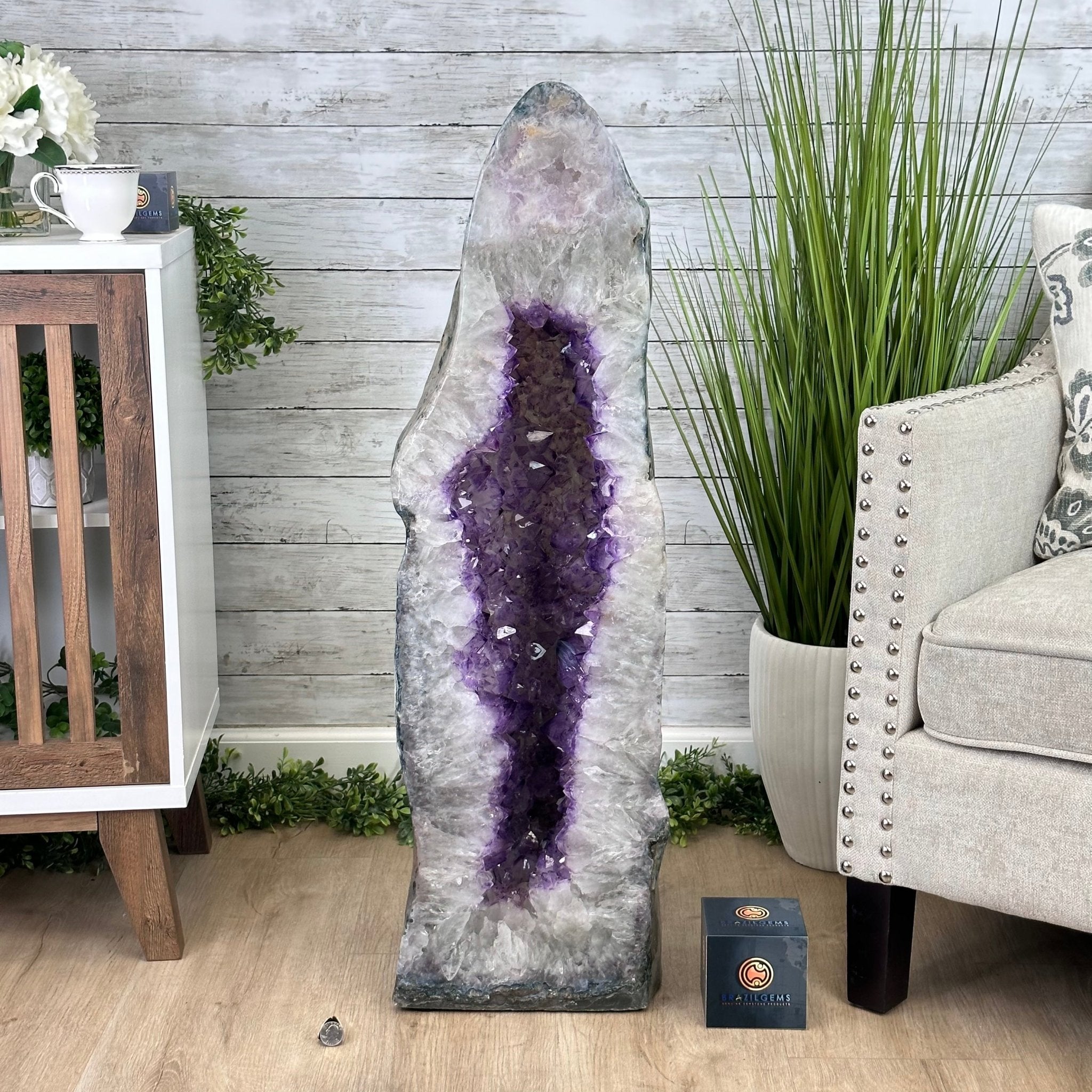 Extra Plus Quality Polished Brazilian Amethyst Cathedral, 148.2 lbs & 37.5" tall Model #5602-0183 by Brazil Gems - Brazil GemsBrazil GemsExtra Plus Quality Polished Brazilian Amethyst Cathedral, 148.2 lbs & 37.5" tall Model #5602-0183 by Brazil GemsPolished Cathedrals5602-0183