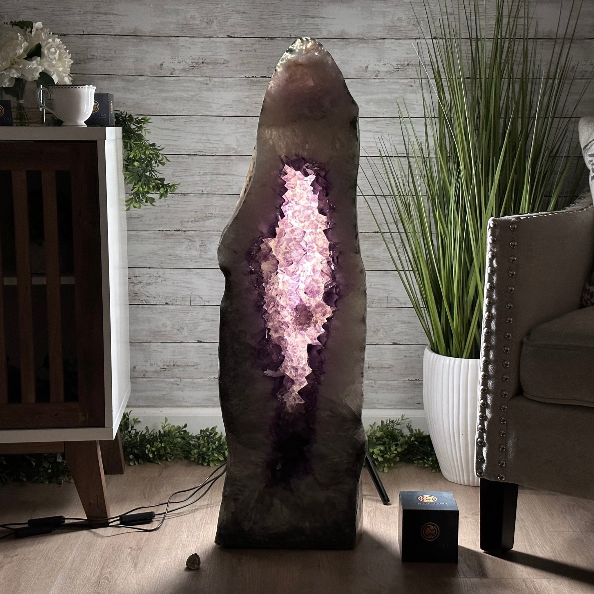 Extra Plus Quality Polished Brazilian Amethyst Cathedral, 148.2 lbs & 37.5" tall Model #5602-0183 by Brazil Gems - Brazil GemsBrazil GemsExtra Plus Quality Polished Brazilian Amethyst Cathedral, 148.2 lbs & 37.5" tall Model #5602-0183 by Brazil GemsPolished Cathedrals5602-0183