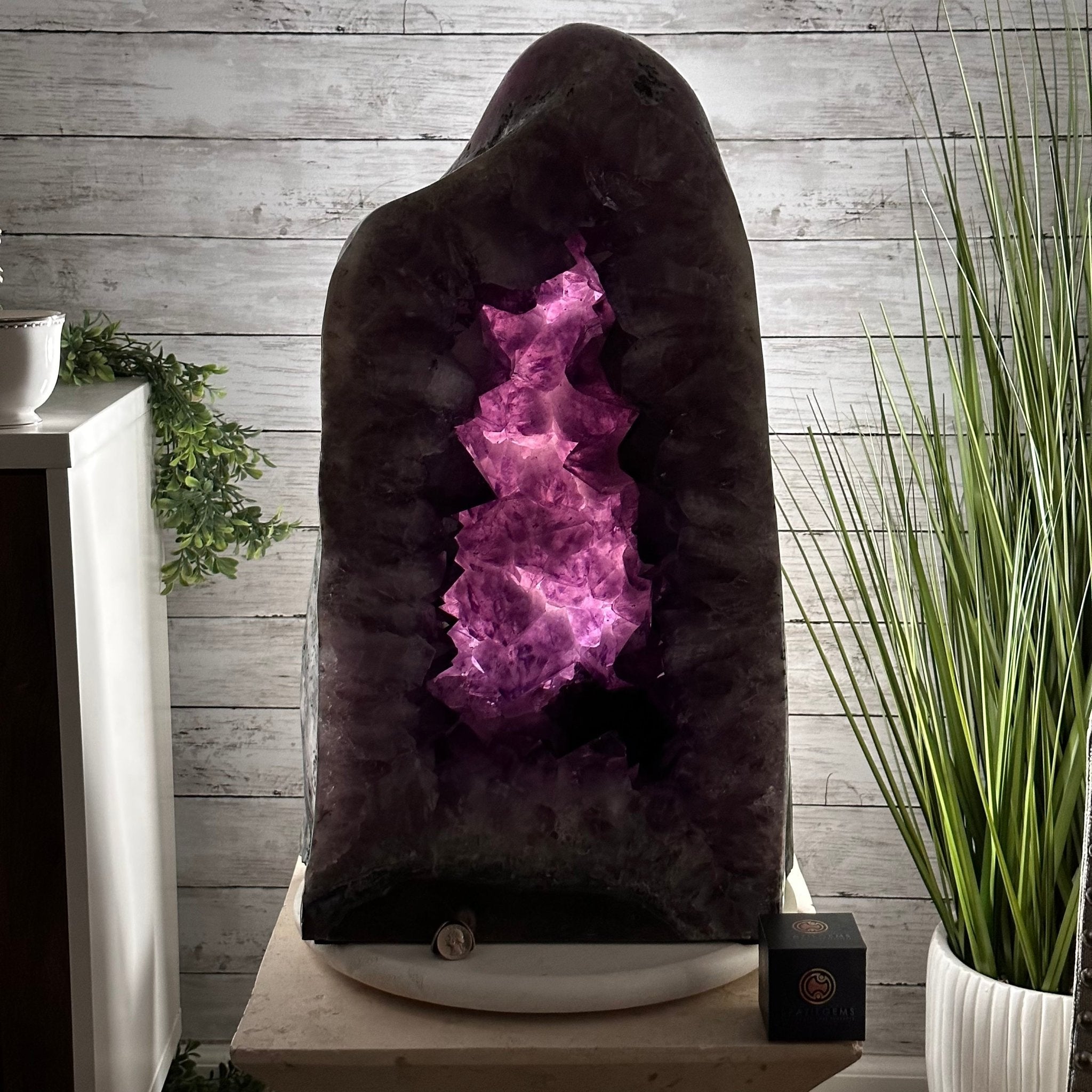 Extra Plus Quality Polished Brazilian Amethyst Cathedral, 161.3 lbs & 24.75" tall Model #5602-0047 by Brazil Gems - Brazil GemsBrazil GemsExtra Plus Quality Polished Brazilian Amethyst Cathedral, 161.3 lbs & 24.75" tall Model #5602-0047 by Brazil GemsPolished Cathedrals5602-0047