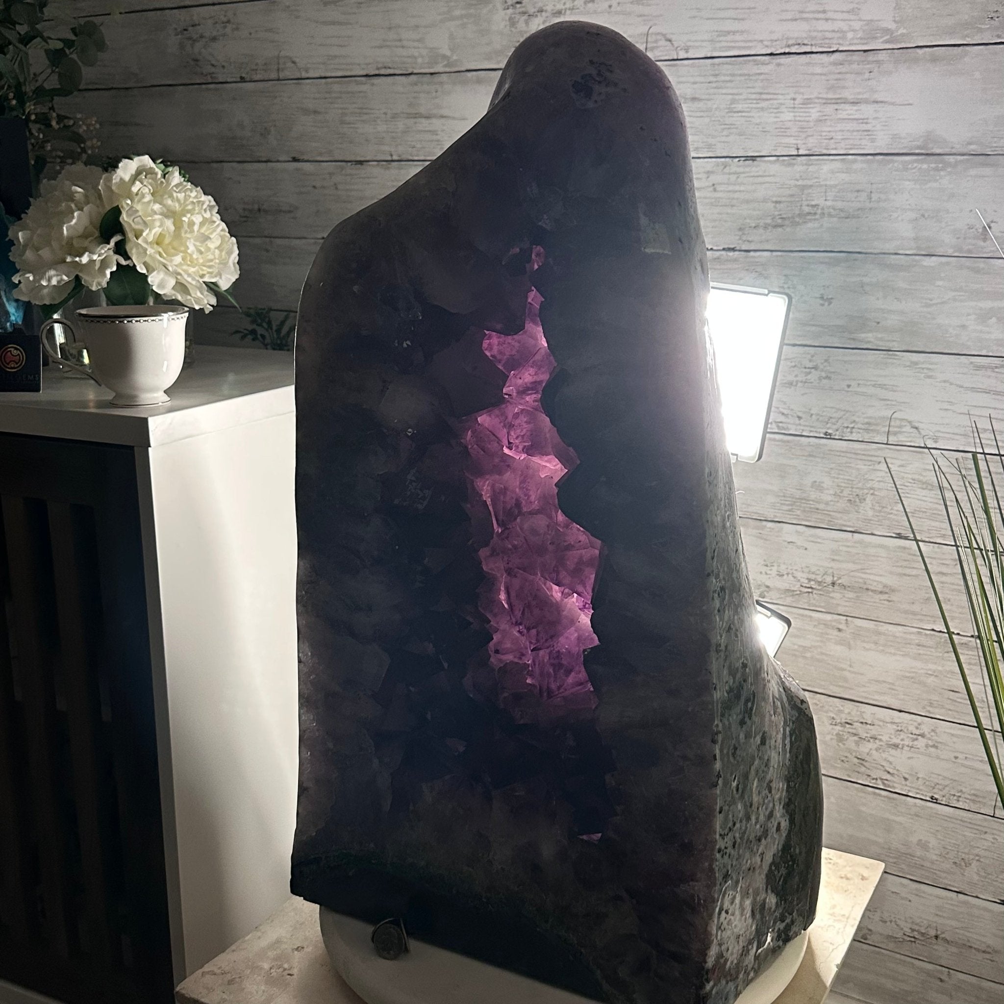 Extra Plus Quality Polished Brazilian Amethyst Cathedral, 161.3 lbs & 24.75" tall Model #5602-0047 by Brazil Gems - Brazil GemsBrazil GemsExtra Plus Quality Polished Brazilian Amethyst Cathedral, 161.3 lbs & 24.75" tall Model #5602-0047 by Brazil GemsPolished Cathedrals5602-0047