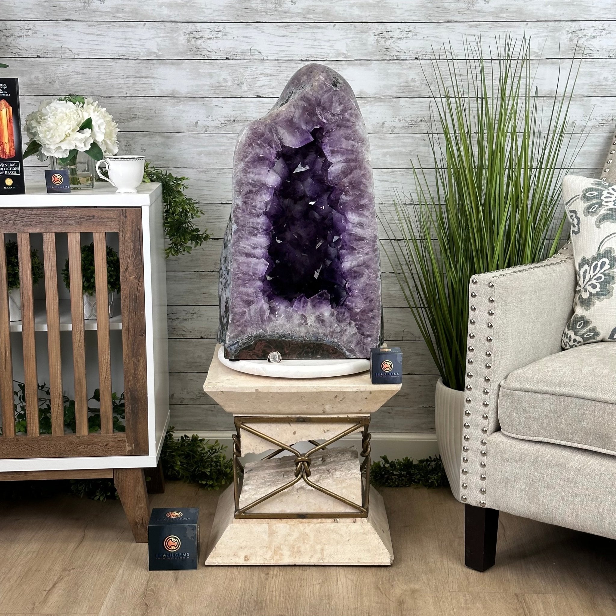 Extra Plus Quality Polished Brazilian Amethyst Cathedral, 161.3 lbs & 24.75" tall Model #5602-0047 by Brazil Gems - Brazil GemsBrazil GemsExtra Plus Quality Polished Brazilian Amethyst Cathedral, 161.3 lbs & 24.75" tall Model #5602-0047 by Brazil GemsPolished Cathedrals5602-0047