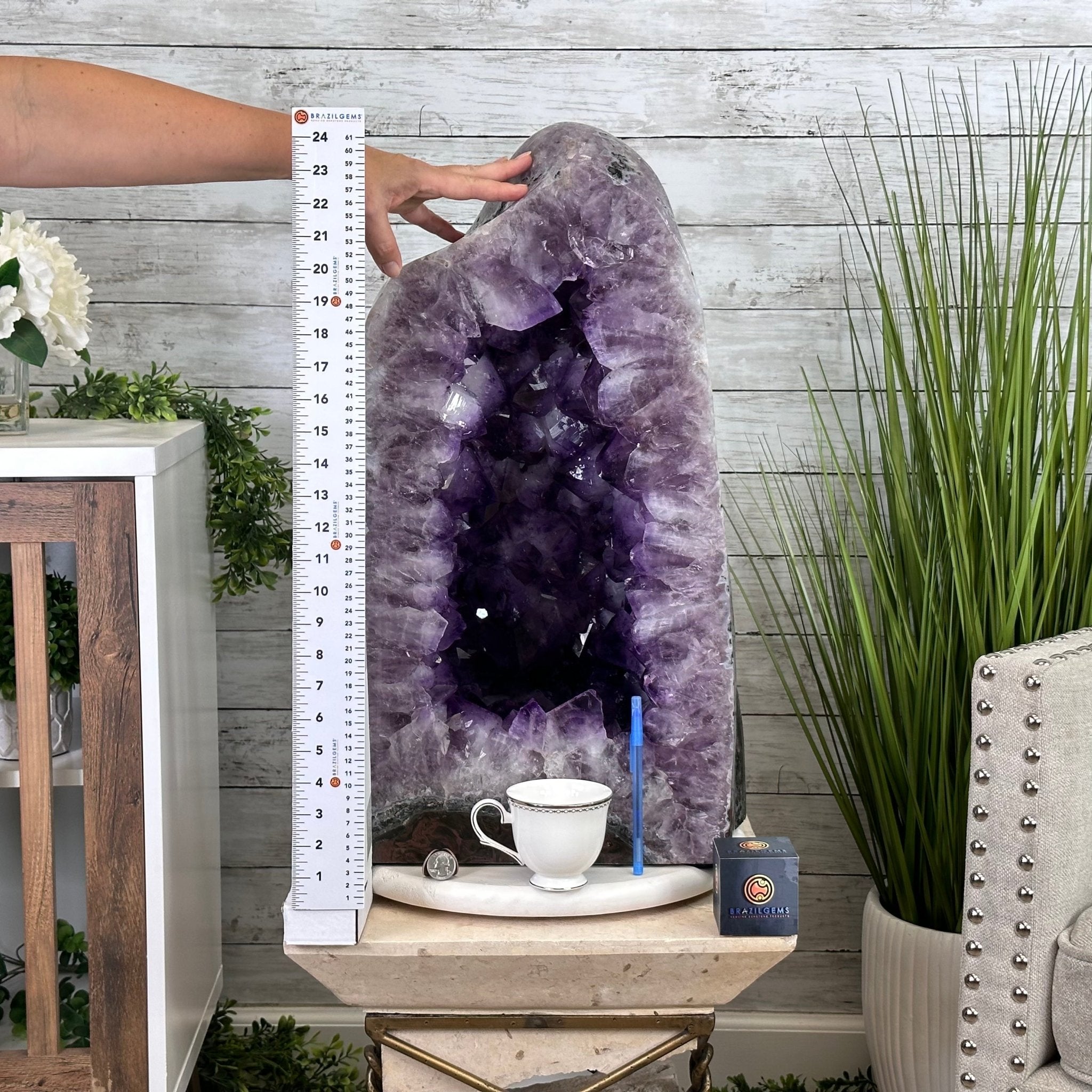 Extra Plus Quality Polished Brazilian Amethyst Cathedral, 161.3 lbs & 24.75" tall Model #5602-0047 by Brazil Gems - Brazil GemsBrazil GemsExtra Plus Quality Polished Brazilian Amethyst Cathedral, 161.3 lbs & 24.75" tall Model #5602-0047 by Brazil GemsPolished Cathedrals5602-0047