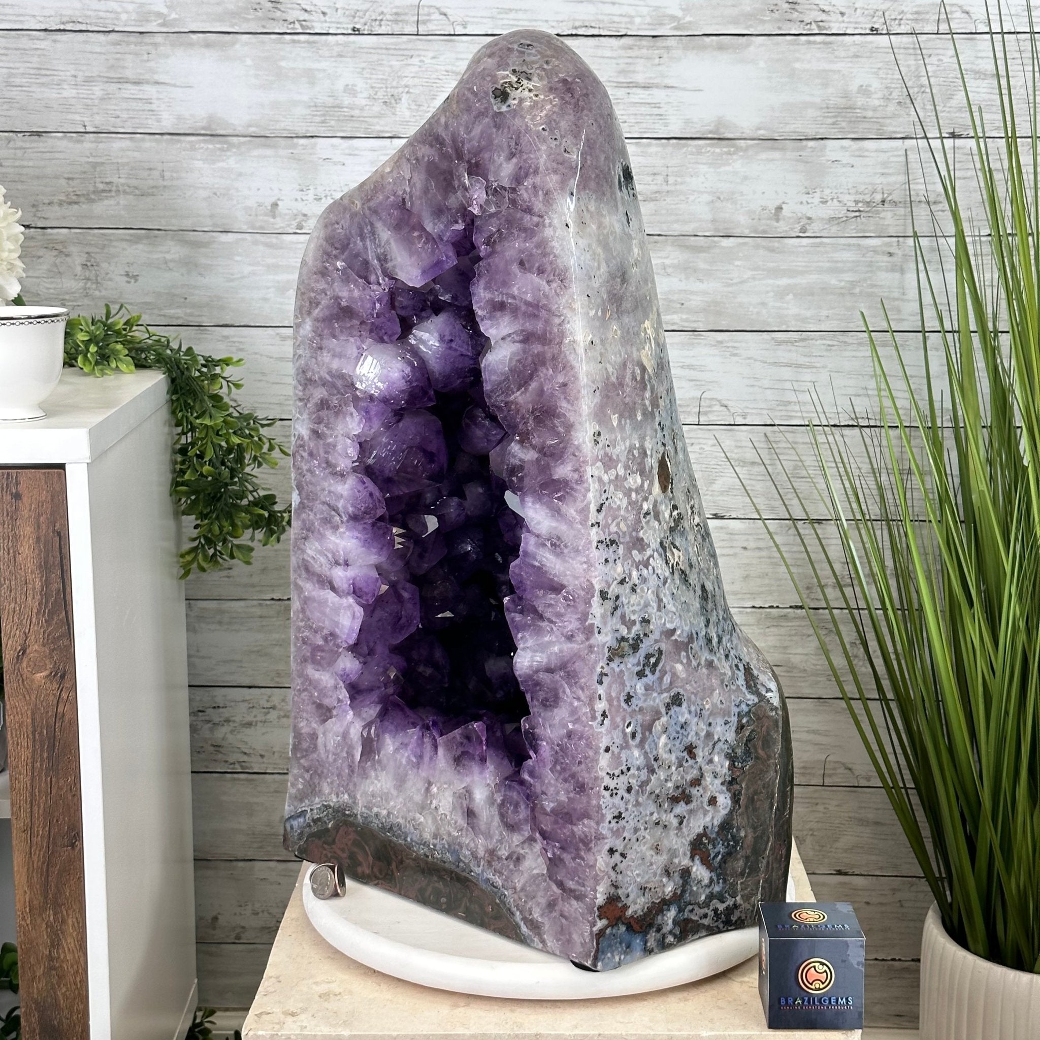Extra Plus Quality Polished Brazilian Amethyst Cathedral, 161.3 lbs & 24.75" tall Model #5602-0047 by Brazil Gems - Brazil GemsBrazil GemsExtra Plus Quality Polished Brazilian Amethyst Cathedral, 161.3 lbs & 24.75" tall Model #5602-0047 by Brazil GemsPolished Cathedrals5602-0047