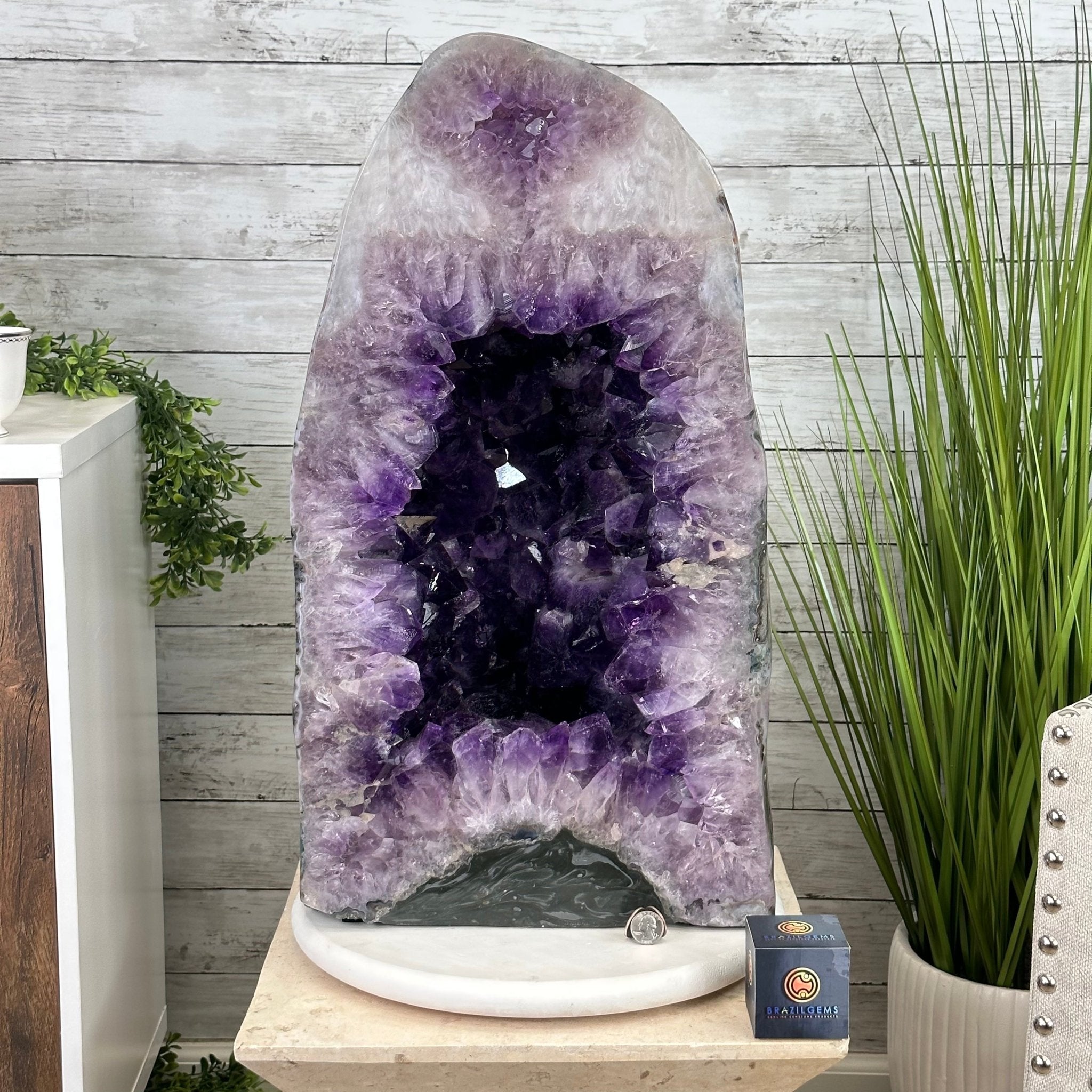 Extra Plus Quality Polished Brazilian Amethyst Cathedral, 165.3 lbs & 25.25" tall Model #5602-0019 by Brazil Gems - Brazil GemsBrazil GemsExtra Plus Quality Polished Brazilian Amethyst Cathedral, 165.3 lbs & 25.25" tall Model #5602-0019 by Brazil GemsPolished Cathedrals5602-0019