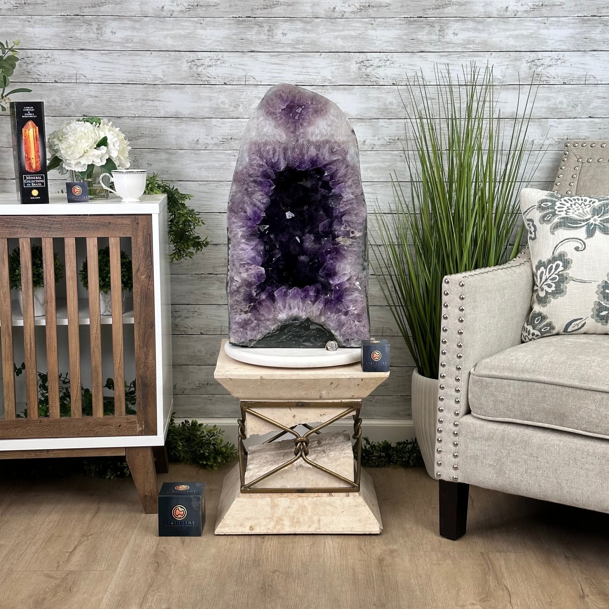 Extra Plus Quality Polished Brazilian Amethyst Cathedral, 165.3 lbs & 25.25" tall Model #5602-0019 by Brazil Gems - Brazil GemsBrazil GemsExtra Plus Quality Polished Brazilian Amethyst Cathedral, 165.3 lbs & 25.25" tall Model #5602-0019 by Brazil GemsPolished Cathedrals5602-0019