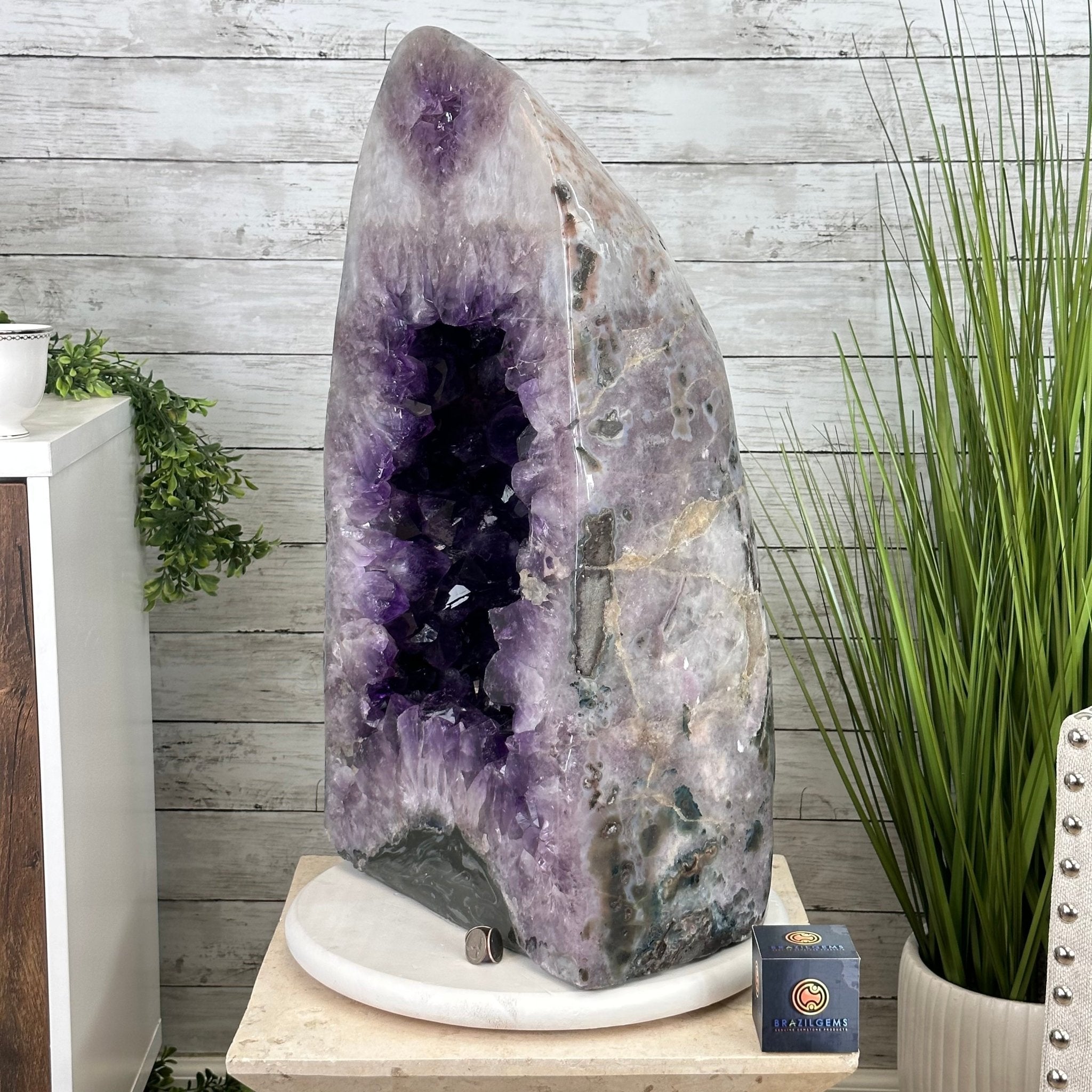 Extra Plus Quality Polished Brazilian Amethyst Cathedral, 165.3 lbs & 25.25" tall Model #5602-0019 by Brazil Gems - Brazil GemsBrazil GemsExtra Plus Quality Polished Brazilian Amethyst Cathedral, 165.3 lbs & 25.25" tall Model #5602-0019 by Brazil GemsPolished Cathedrals5602-0019