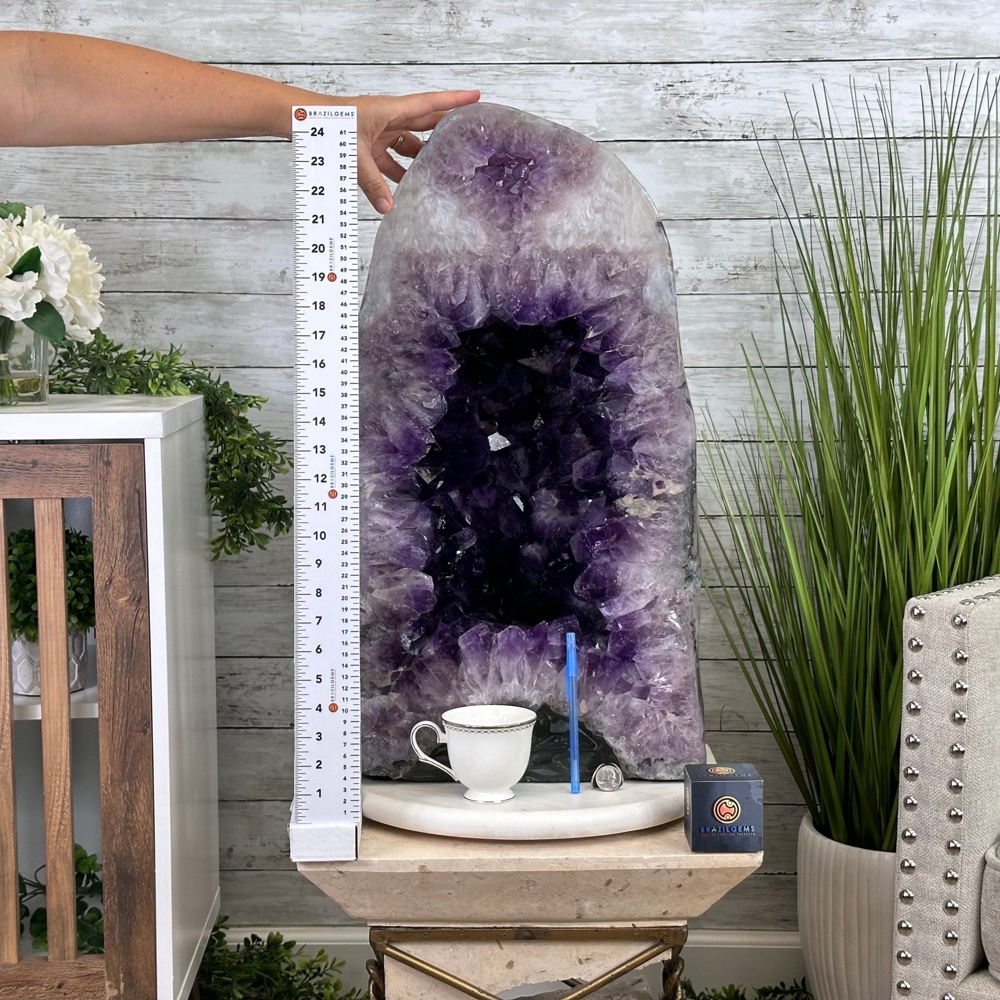 Extra Plus Quality Polished Brazilian Amethyst Cathedral, 165.3 lbs & 25.25" tall Model #5602-0019 by Brazil Gems - Brazil GemsBrazil GemsExtra Plus Quality Polished Brazilian Amethyst Cathedral, 165.3 lbs & 25.25" tall Model #5602-0019 by Brazil GemsPolished Cathedrals5602-0019