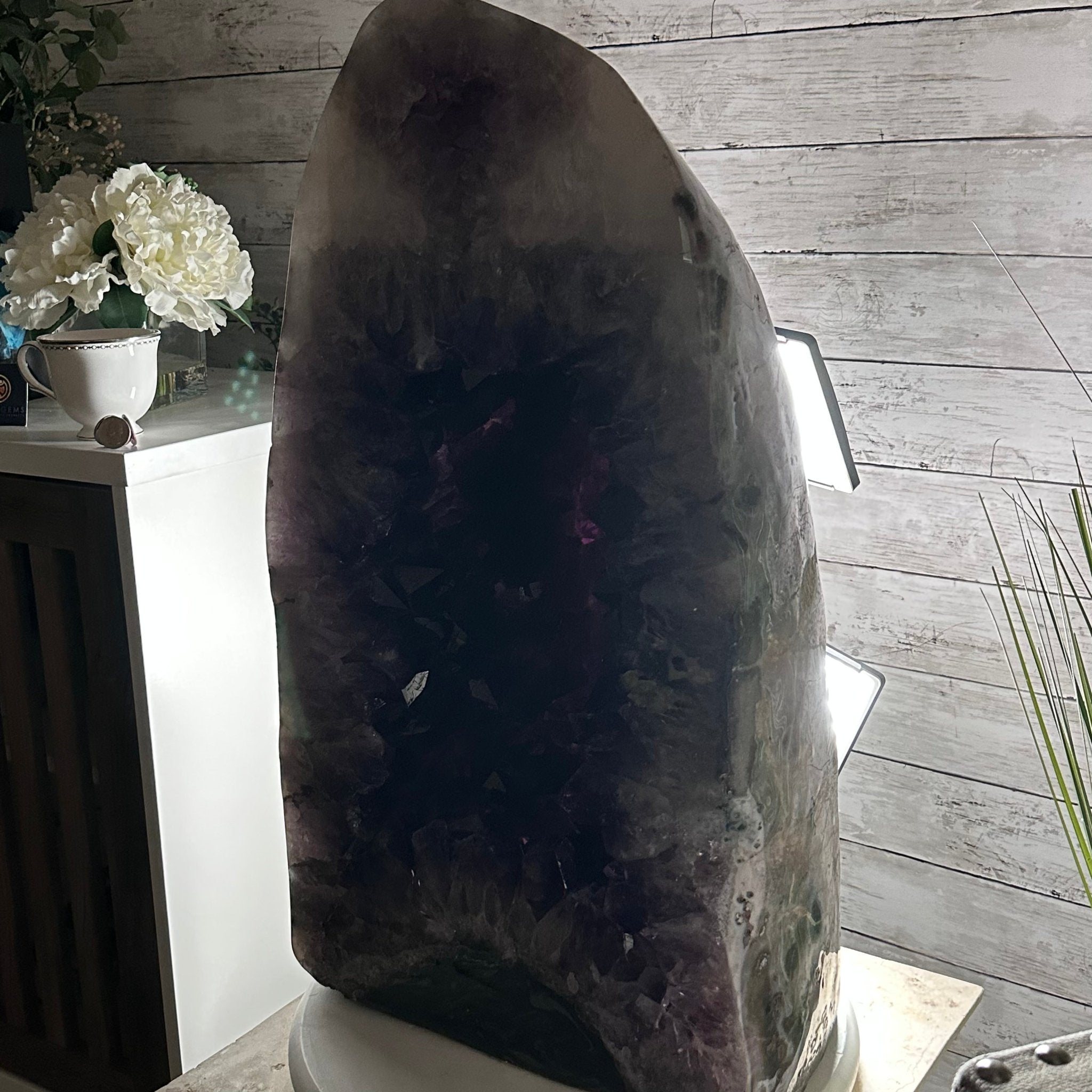 Extra Plus Quality Polished Brazilian Amethyst Cathedral, 165.3 lbs & 25.25" tall Model #5602-0019 by Brazil Gems - Brazil GemsBrazil GemsExtra Plus Quality Polished Brazilian Amethyst Cathedral, 165.3 lbs & 25.25" tall Model #5602-0019 by Brazil GemsPolished Cathedrals5602-0019