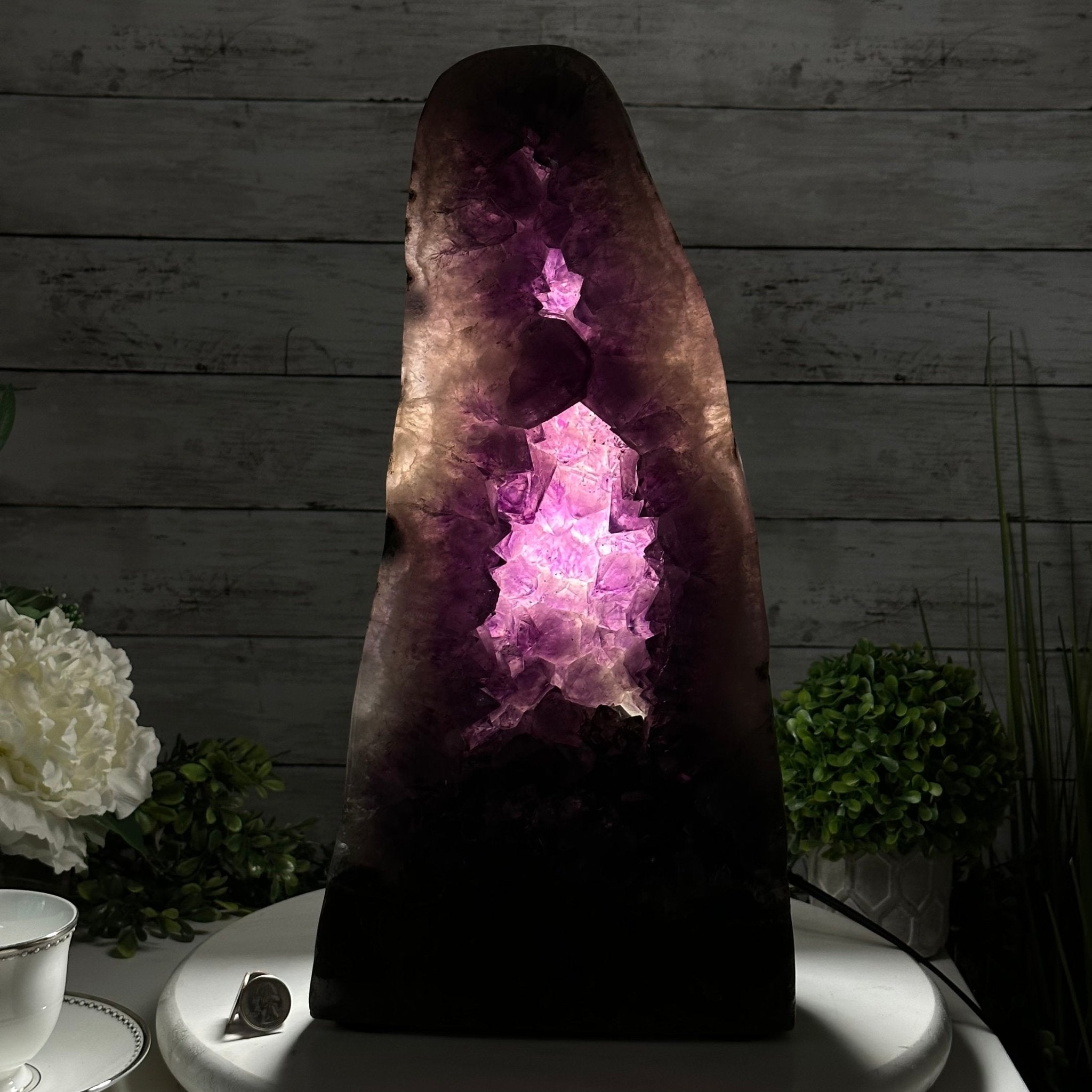 Extra Plus Quality Polished Brazilian Amethyst Cathedral, 27.8 lbs & 17.1" tall Model #5602-0156 by Brazil Gems - Brazil GemsBrazil GemsExtra Plus Quality Polished Brazilian Amethyst Cathedral, 27.8 lbs & 17.1" tall Model #5602-0156 by Brazil GemsPolished Cathedrals5602-0156