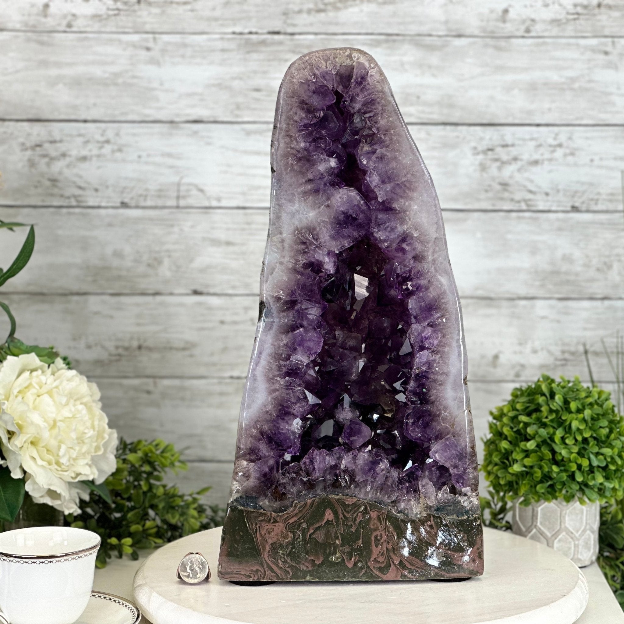 Extra Plus Quality Polished Brazilian Amethyst Cathedral, 27.8 lbs & 17.1" tall Model #5602-0156 by Brazil Gems - Brazil GemsBrazil GemsExtra Plus Quality Polished Brazilian Amethyst Cathedral, 27.8 lbs & 17.1" tall Model #5602-0156 by Brazil GemsPolished Cathedrals5602-0156