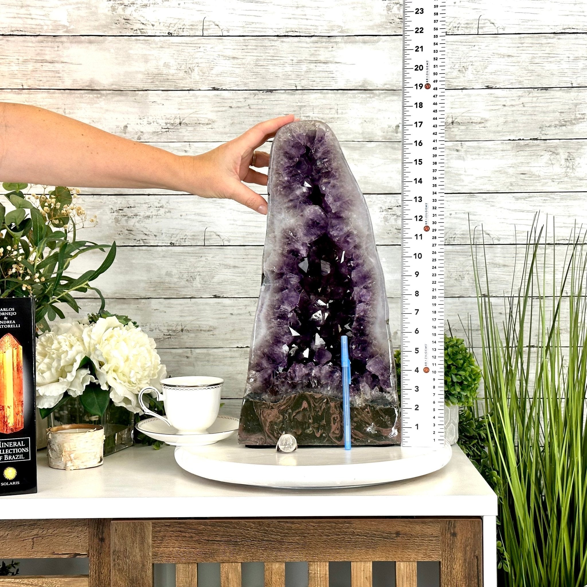 Extra Plus Quality Polished Brazilian Amethyst Cathedral, 27.8 lbs & 17.1" tall Model #5602-0156 by Brazil Gems - Brazil GemsBrazil GemsExtra Plus Quality Polished Brazilian Amethyst Cathedral, 27.8 lbs & 17.1" tall Model #5602-0156 by Brazil GemsPolished Cathedrals5602-0156