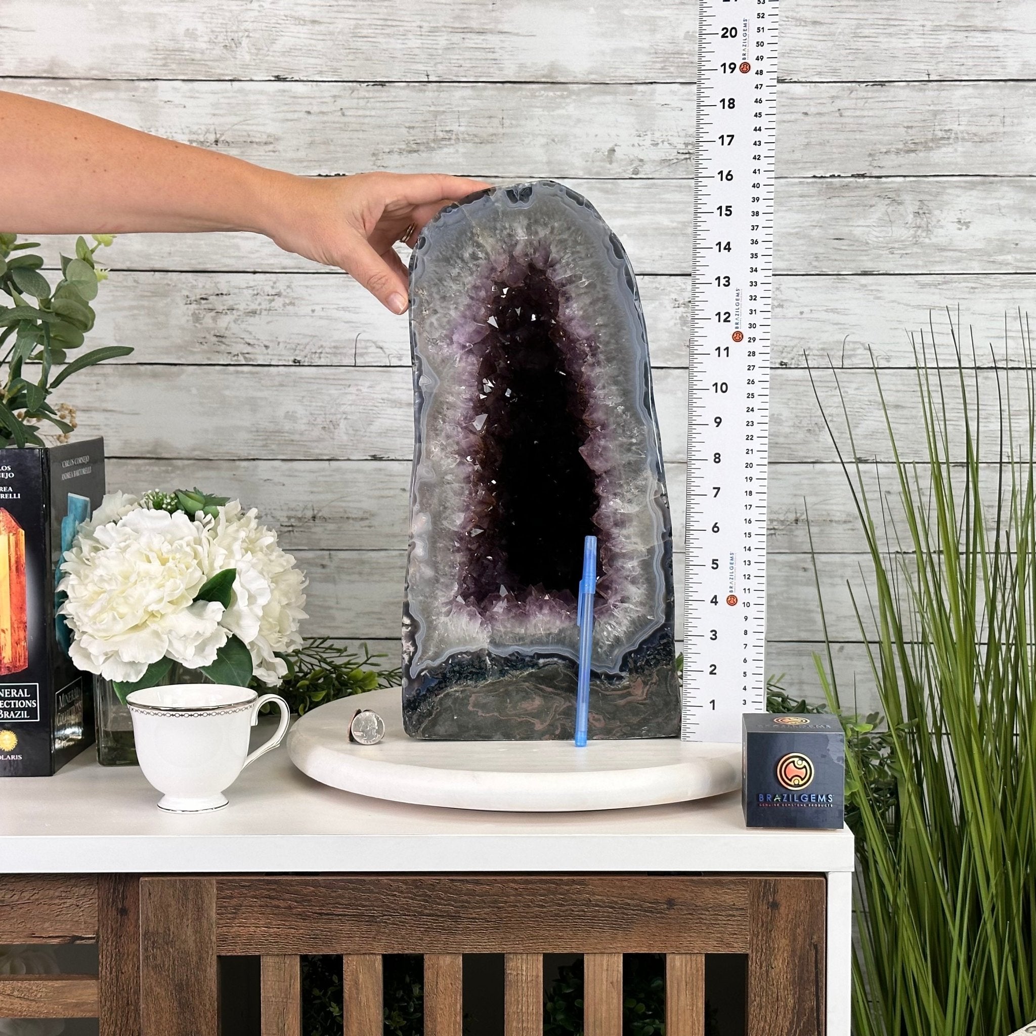 Extra Plus Quality Polished Brazilian Amethyst Cathedral, 46.6 lbs & 15.75" tall Model #5602-0193 by Brazil Gems - Brazil GemsBrazil GemsExtra Plus Quality Polished Brazilian Amethyst Cathedral, 46.6 lbs & 15.75" tall Model #5602-0193 by Brazil GemsPolished Cathedrals5602-0193