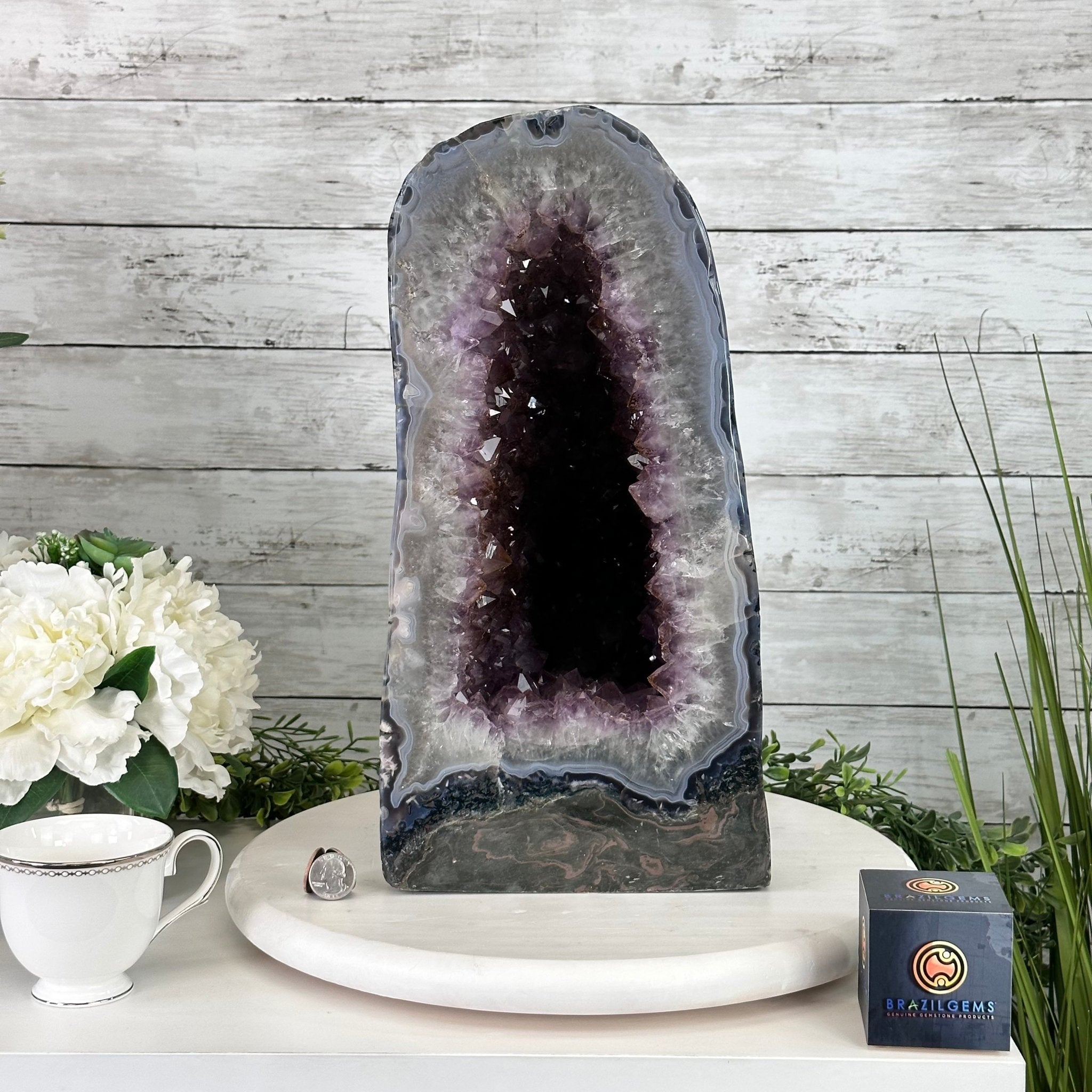 Extra Plus Quality Polished Brazilian Amethyst Cathedral, 46.6 lbs & 15.75" tall Model #5602-0193 by Brazil Gems - Brazil GemsBrazil GemsExtra Plus Quality Polished Brazilian Amethyst Cathedral, 46.6 lbs & 15.75" tall Model #5602-0193 by Brazil GemsPolished Cathedrals5602-0193