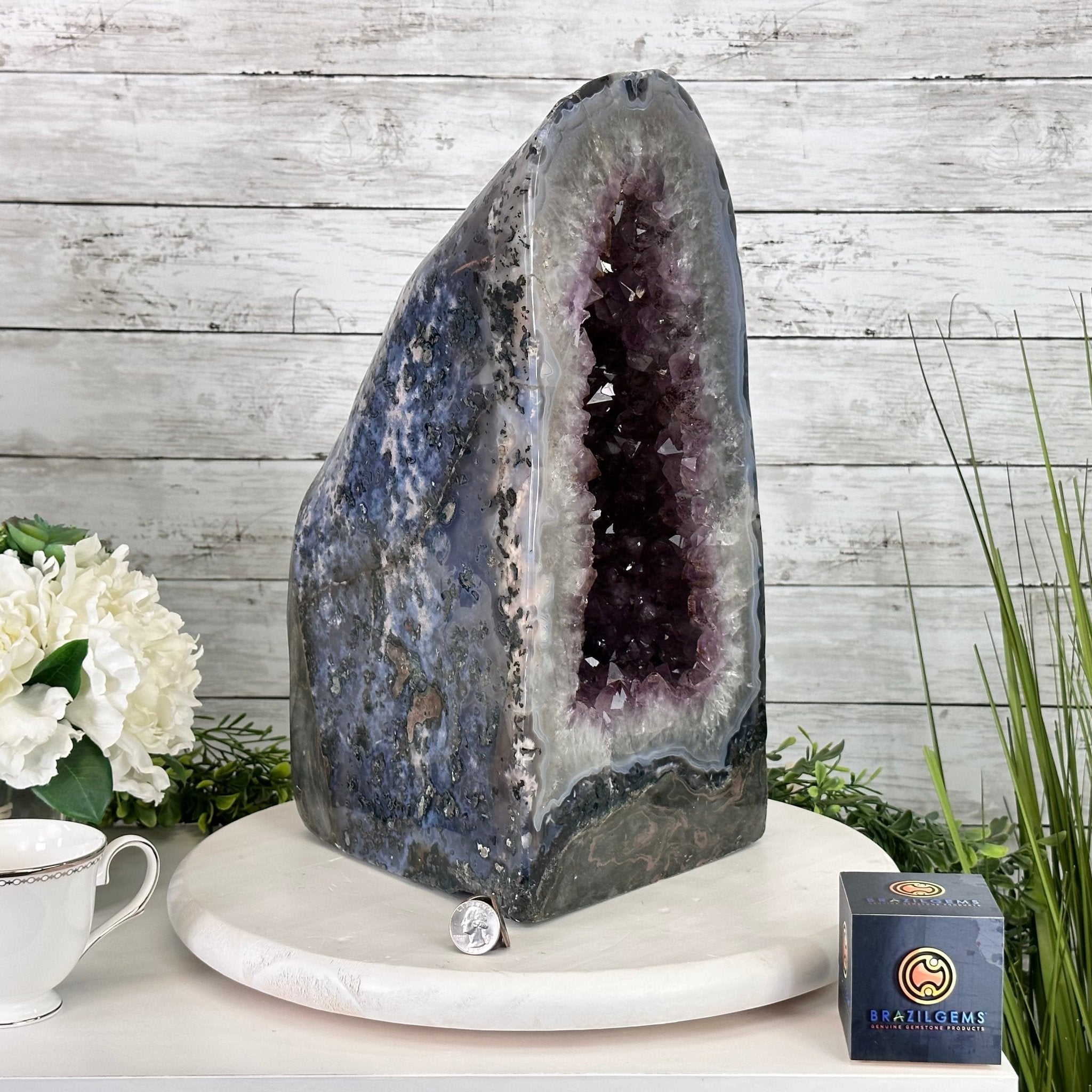 Extra Plus Quality Polished Brazilian Amethyst Cathedral, 46.6 lbs & 15.75" tall Model #5602-0193 by Brazil Gems - Brazil GemsBrazil GemsExtra Plus Quality Polished Brazilian Amethyst Cathedral, 46.6 lbs & 15.75" tall Model #5602-0193 by Brazil GemsPolished Cathedrals5602-0193