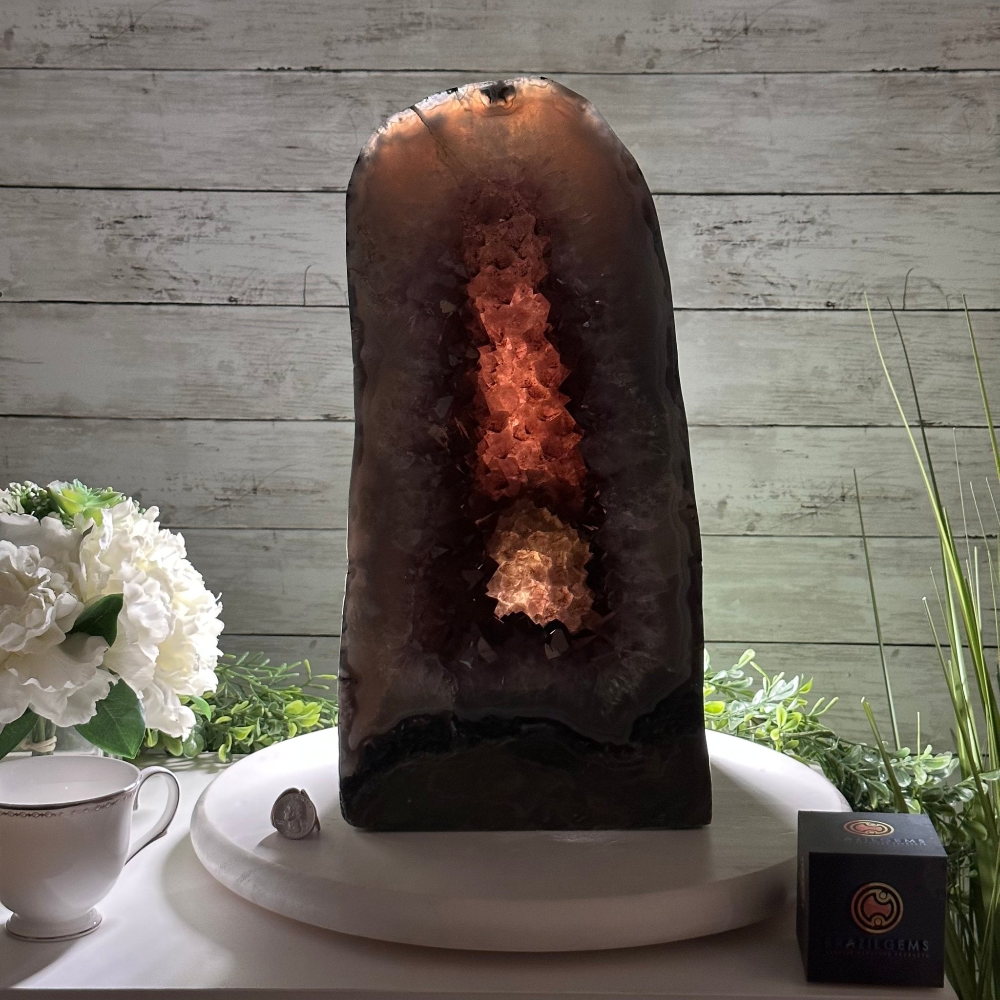 Extra Plus Quality Polished Brazilian Amethyst Cathedral, 46.6 lbs & 15.75" tall Model #5602-0193 by Brazil Gems - Brazil GemsBrazil GemsExtra Plus Quality Polished Brazilian Amethyst Cathedral, 46.6 lbs & 15.75" tall Model #5602-0193 by Brazil GemsPolished Cathedrals5602-0193