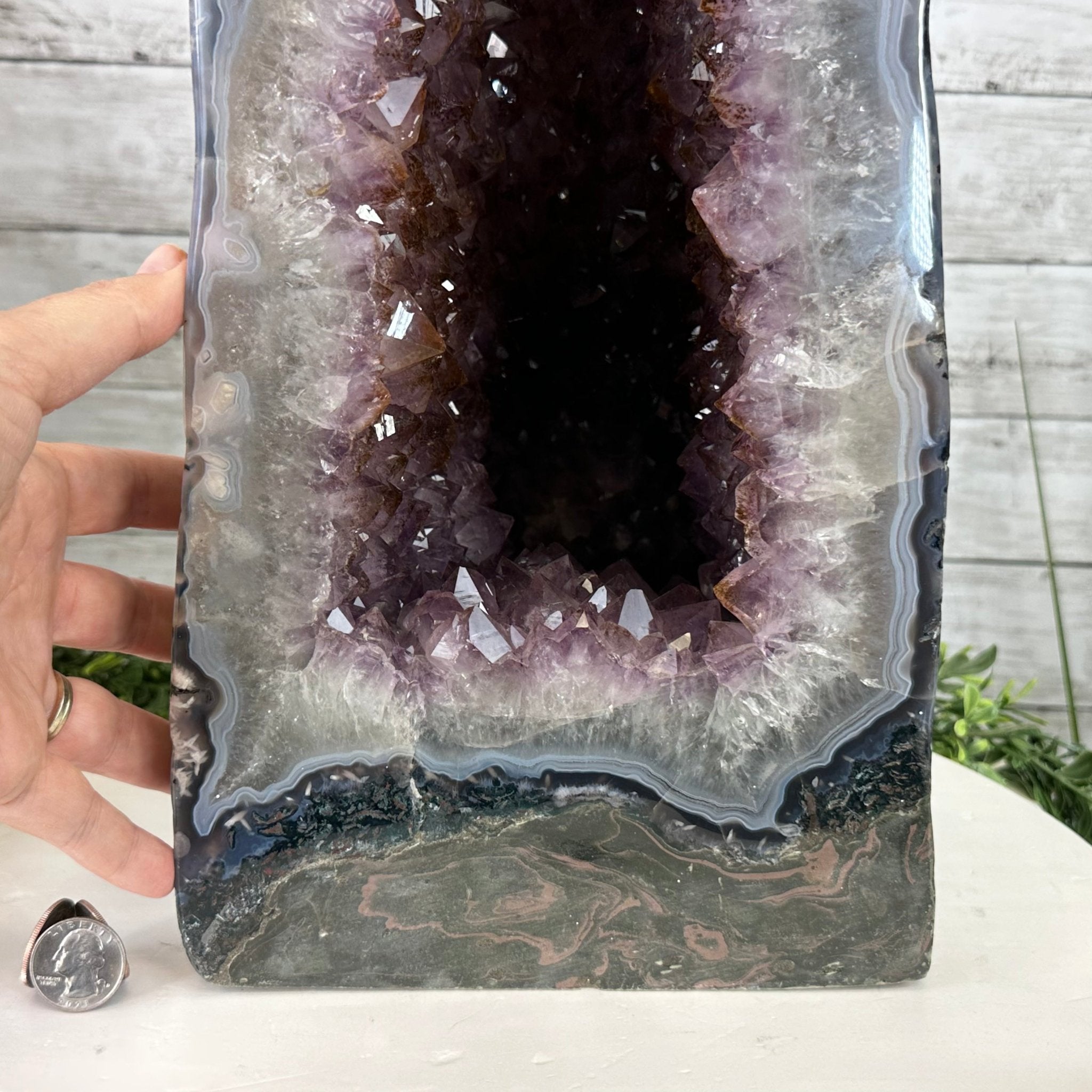 Extra Plus Quality Polished Brazilian Amethyst Cathedral, 46.6 lbs & 15.75" tall Model #5602-0193 by Brazil Gems - Brazil GemsBrazil GemsExtra Plus Quality Polished Brazilian Amethyst Cathedral, 46.6 lbs & 15.75" tall Model #5602-0193 by Brazil GemsPolished Cathedrals5602-0193