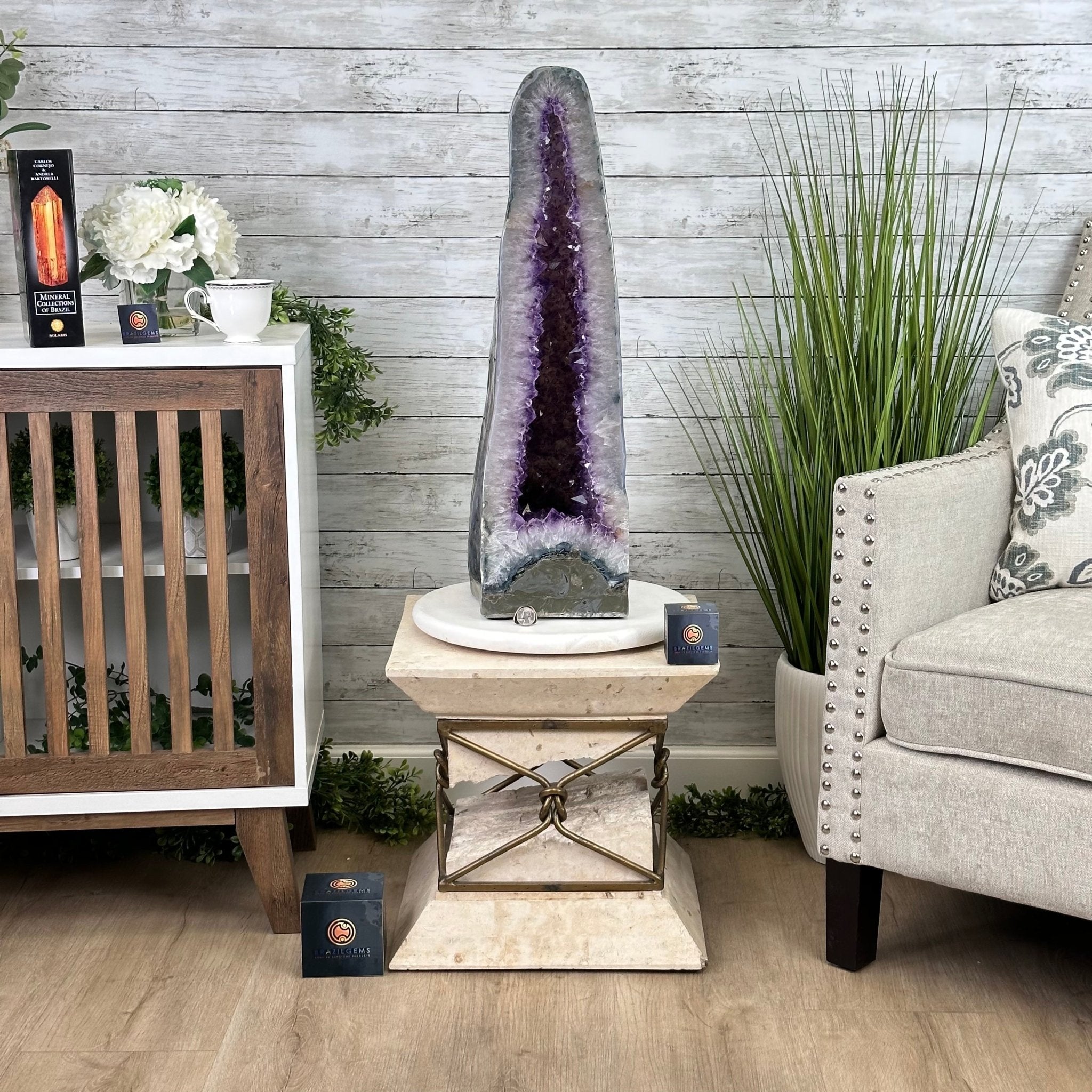 Extra Plus Quality Polished Brazilian Amethyst Cathedral, 69.6 lbs & 27.3" tall Model #5602-0120 by Brazil Gems - Brazil GemsBrazil GemsExtra Plus Quality Polished Brazilian Amethyst Cathedral, 69.6 lbs & 27.3" tall Model #5602-0120 by Brazil GemsPolished Cathedrals5602-0120