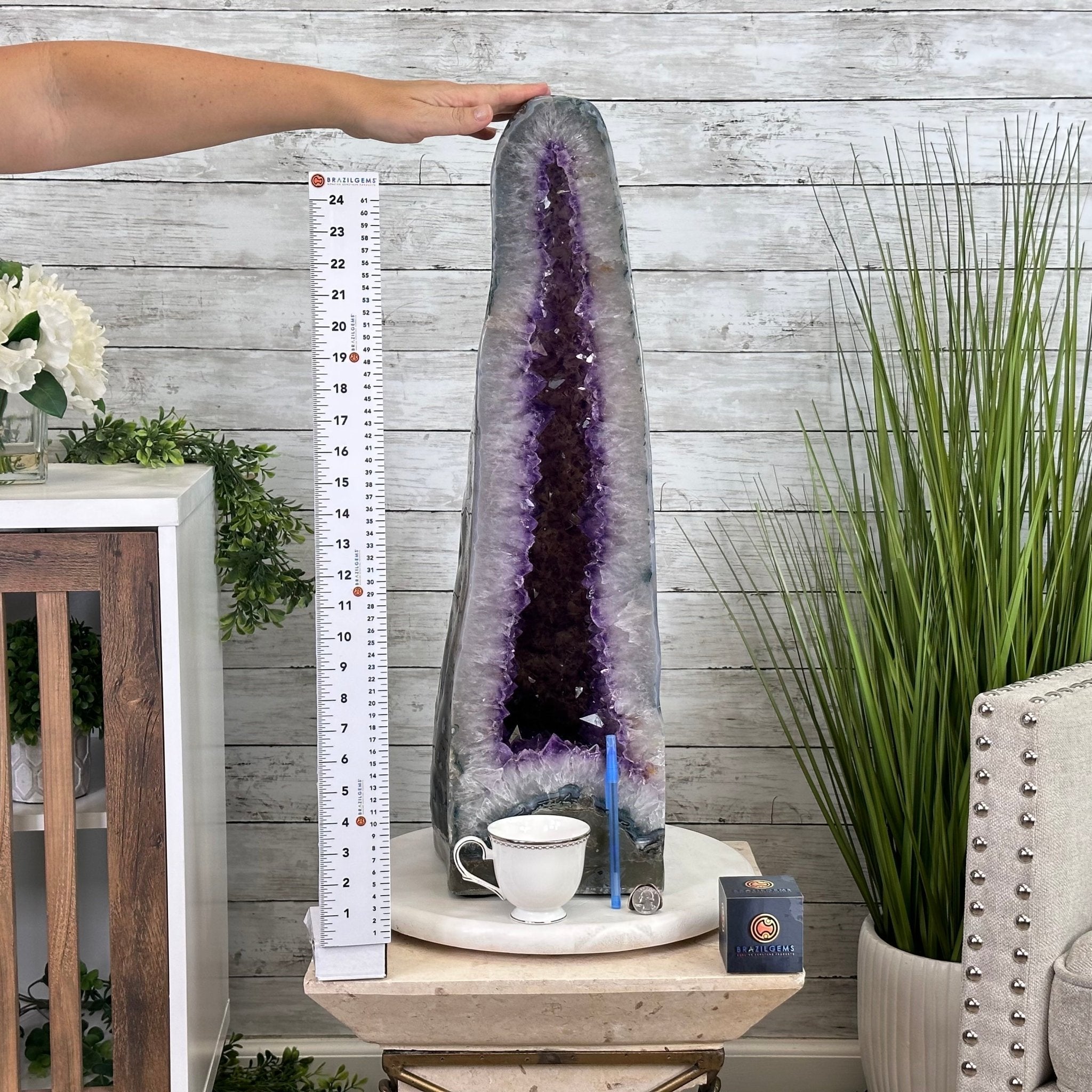 Extra Plus Quality Polished Brazilian Amethyst Cathedral, 69.6 lbs & 27.3" tall Model #5602-0120 by Brazil Gems - Brazil GemsBrazil GemsExtra Plus Quality Polished Brazilian Amethyst Cathedral, 69.6 lbs & 27.3" tall Model #5602-0120 by Brazil GemsPolished Cathedrals5602-0120