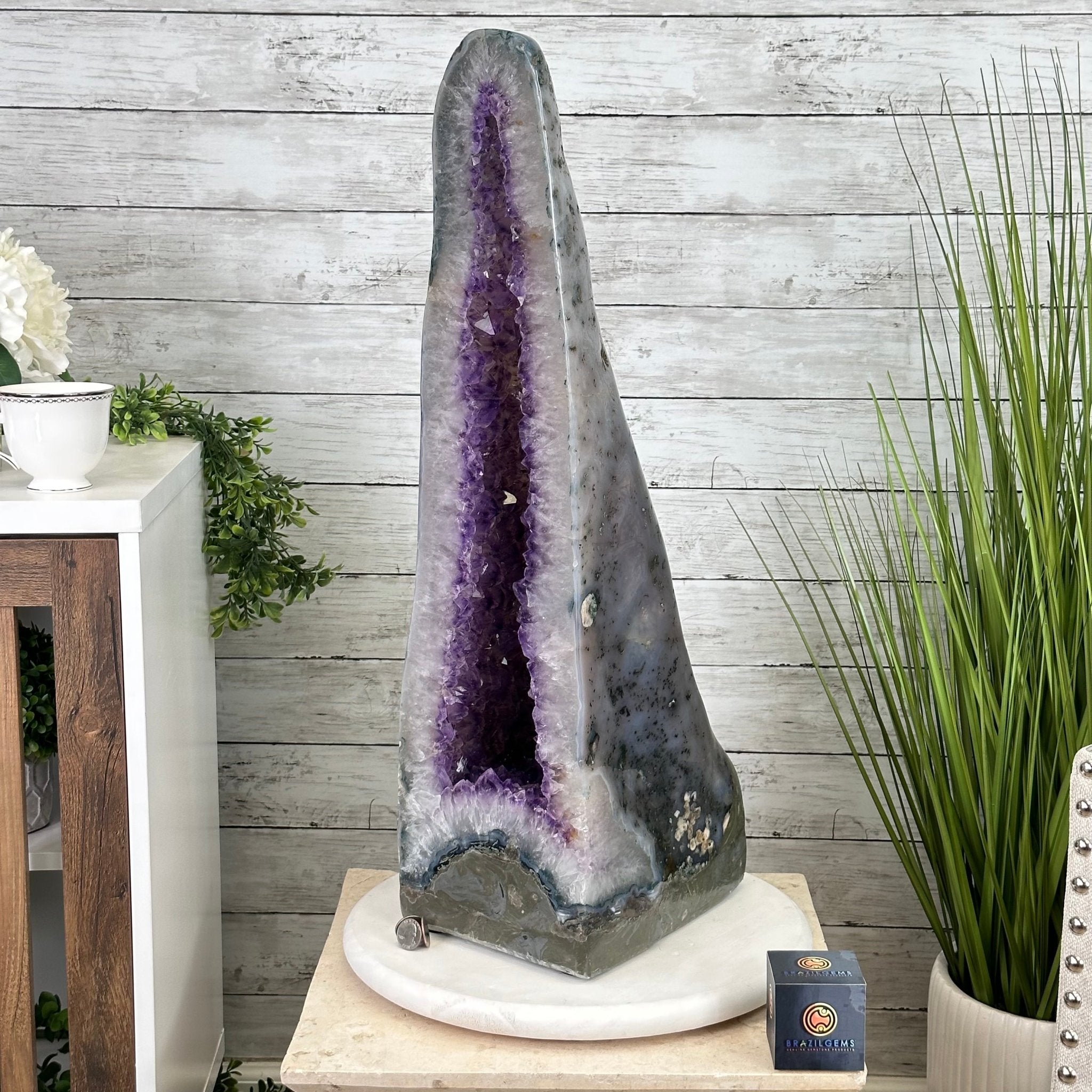Extra Plus Quality Polished Brazilian Amethyst Cathedral, 69.6 lbs & 27.3" tall Model #5602-0120 by Brazil Gems - Brazil GemsBrazil GemsExtra Plus Quality Polished Brazilian Amethyst Cathedral, 69.6 lbs & 27.3" tall Model #5602-0120 by Brazil GemsPolished Cathedrals5602-0120