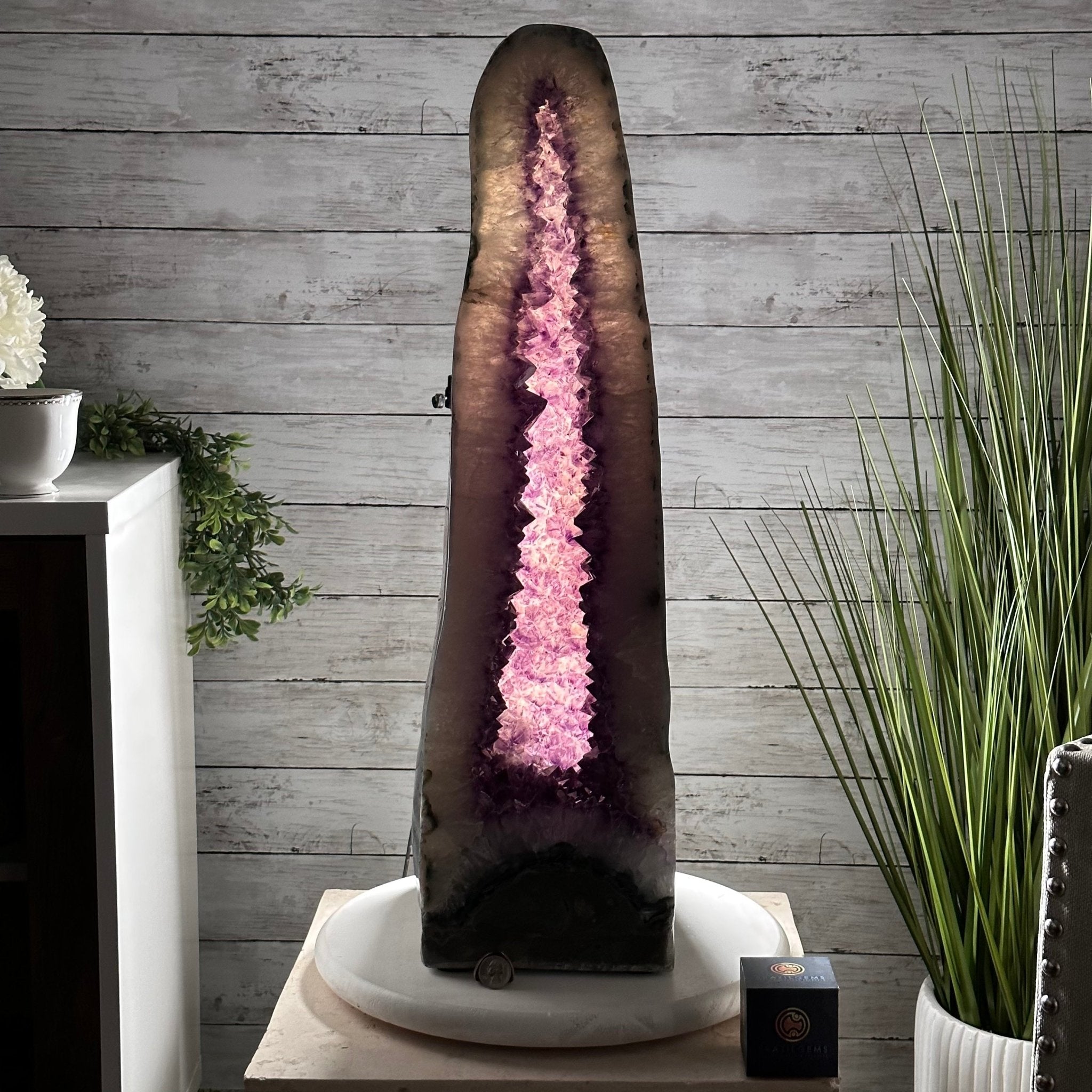 Extra Plus Quality Polished Brazilian Amethyst Cathedral, 69.6 lbs & 27.3" tall Model #5602-0120 by Brazil Gems - Brazil GemsBrazil GemsExtra Plus Quality Polished Brazilian Amethyst Cathedral, 69.6 lbs & 27.3" tall Model #5602-0120 by Brazil GemsPolished Cathedrals5602-0120