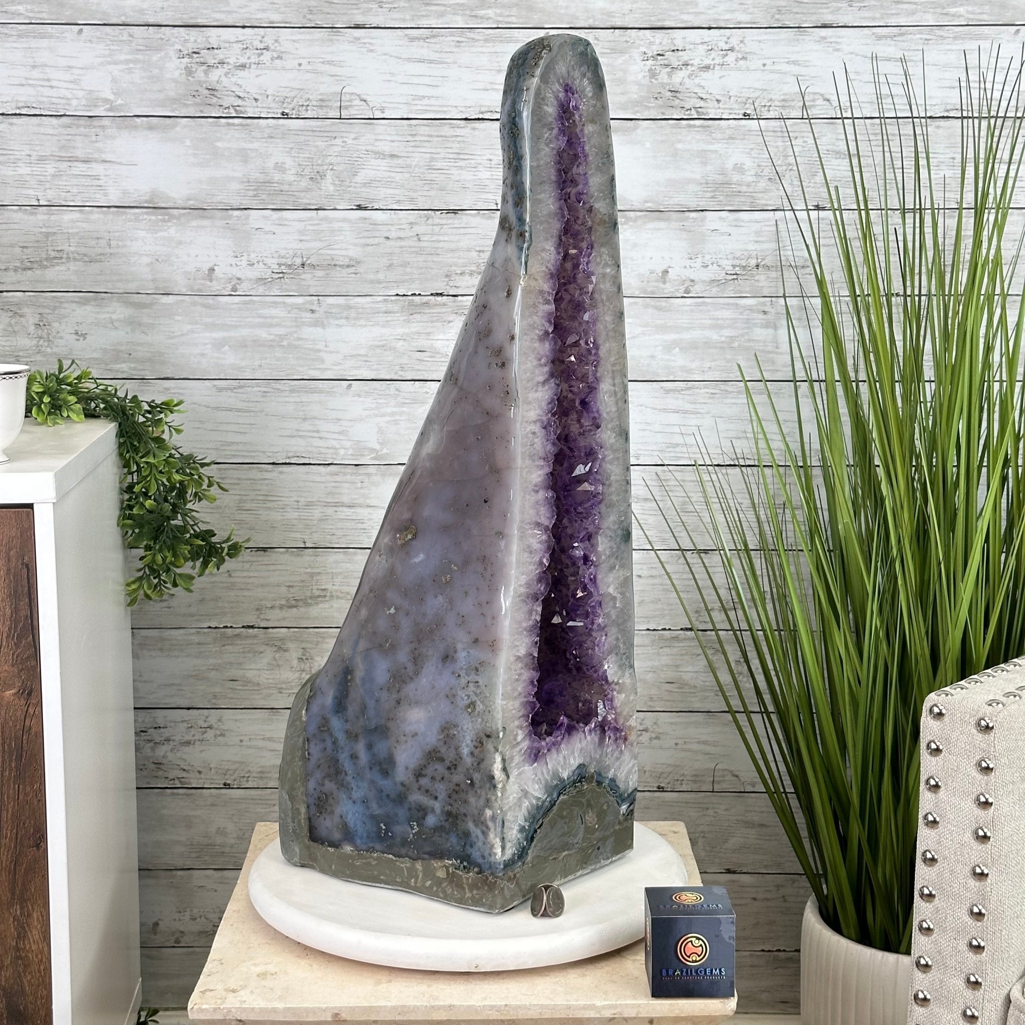 Extra Plus Quality Polished Brazilian Amethyst Cathedral, 69.6 lbs & 27.3" tall Model #5602-0120 by Brazil Gems - Brazil GemsBrazil GemsExtra Plus Quality Polished Brazilian Amethyst Cathedral, 69.6 lbs & 27.3" tall Model #5602-0120 by Brazil GemsPolished Cathedrals5602-0120