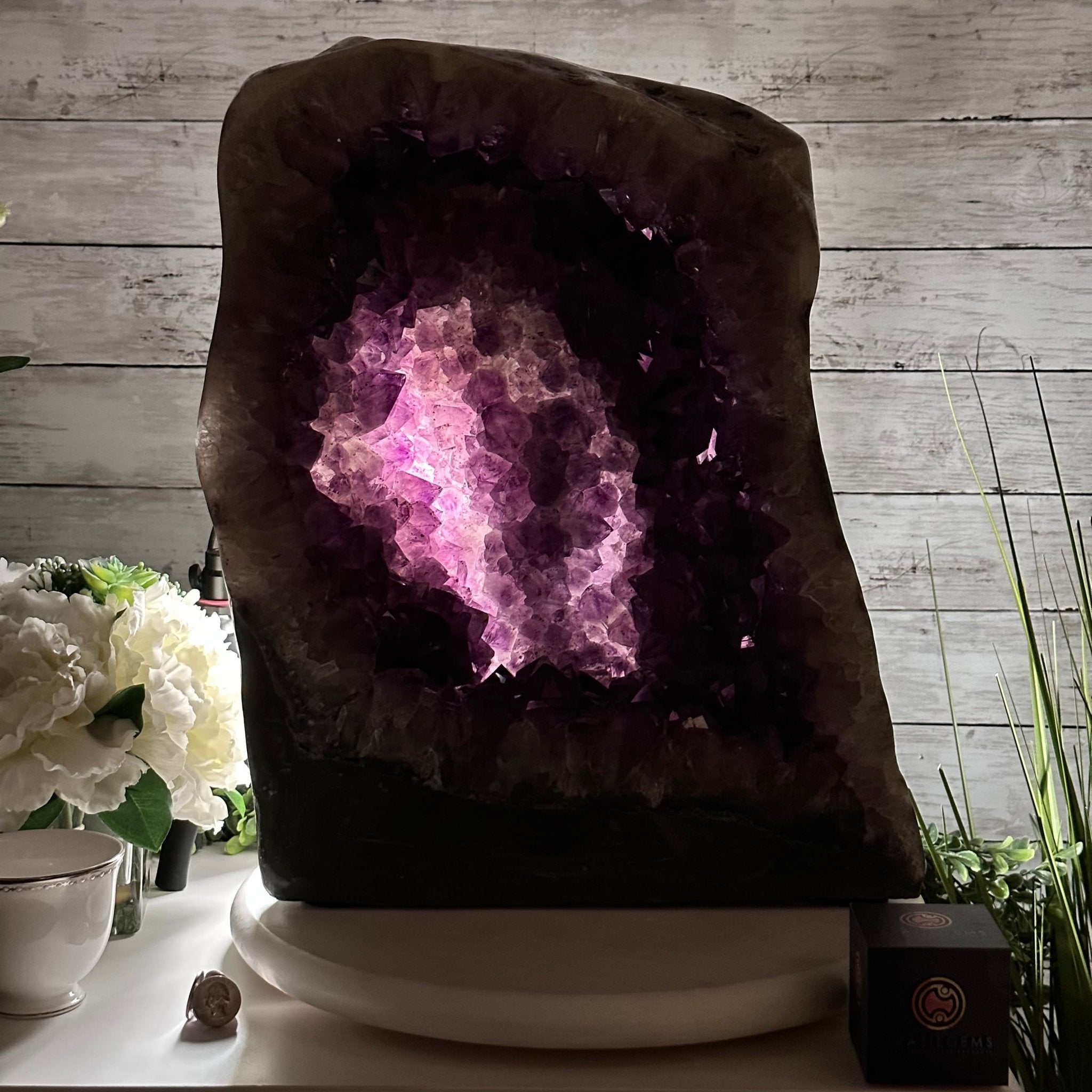 Extra Plus Quality Polished Brazilian Amethyst Cathedral, 78.9 lbs & 18.25" tall Model #5602-0179 by Brazil Gems - Brazil GemsBrazil GemsExtra Plus Quality Polished Brazilian Amethyst Cathedral, 78.9 lbs & 18.25" tall Model #5602-0179 by Brazil GemsPolished Cathedrals5602-0179