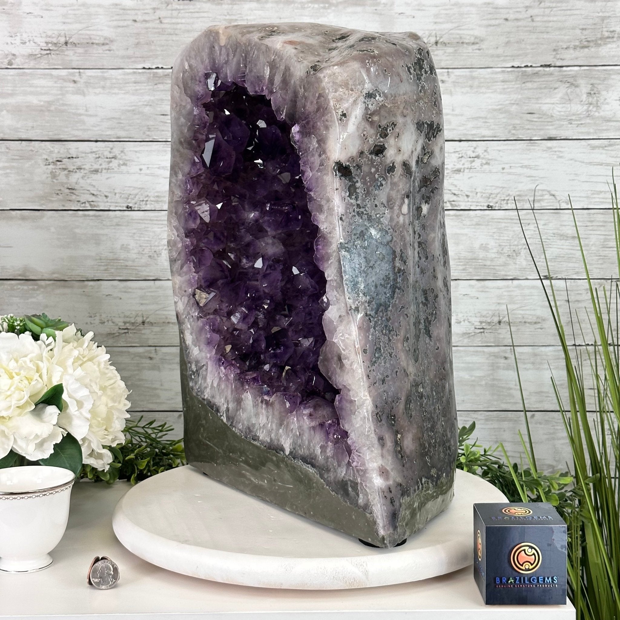 Extra Plus Quality Polished Brazilian Amethyst Cathedral, 78.9 lbs & 18.25" tall Model #5602-0179 by Brazil Gems - Brazil GemsBrazil GemsExtra Plus Quality Polished Brazilian Amethyst Cathedral, 78.9 lbs & 18.25" tall Model #5602-0179 by Brazil GemsPolished Cathedrals5602-0179