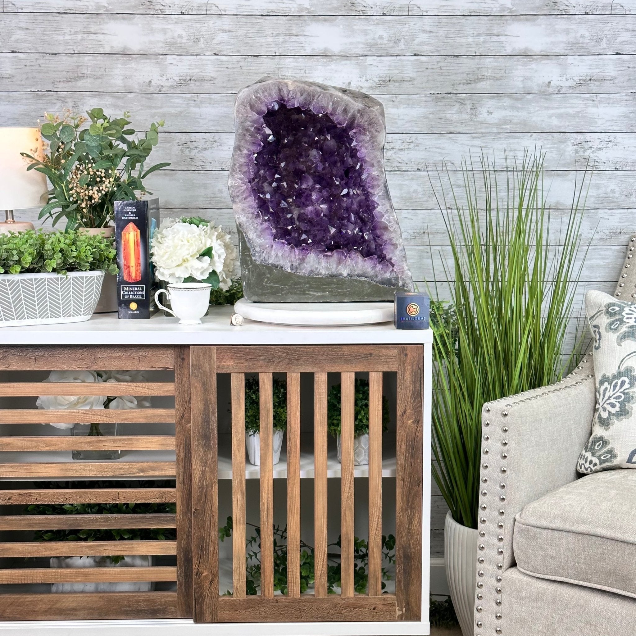 Extra Plus Quality Polished Brazilian Amethyst Cathedral, 78.9 lbs & 18.25" tall Model #5602-0179 by Brazil Gems - Brazil GemsBrazil GemsExtra Plus Quality Polished Brazilian Amethyst Cathedral, 78.9 lbs & 18.25" tall Model #5602-0179 by Brazil GemsPolished Cathedrals5602-0179